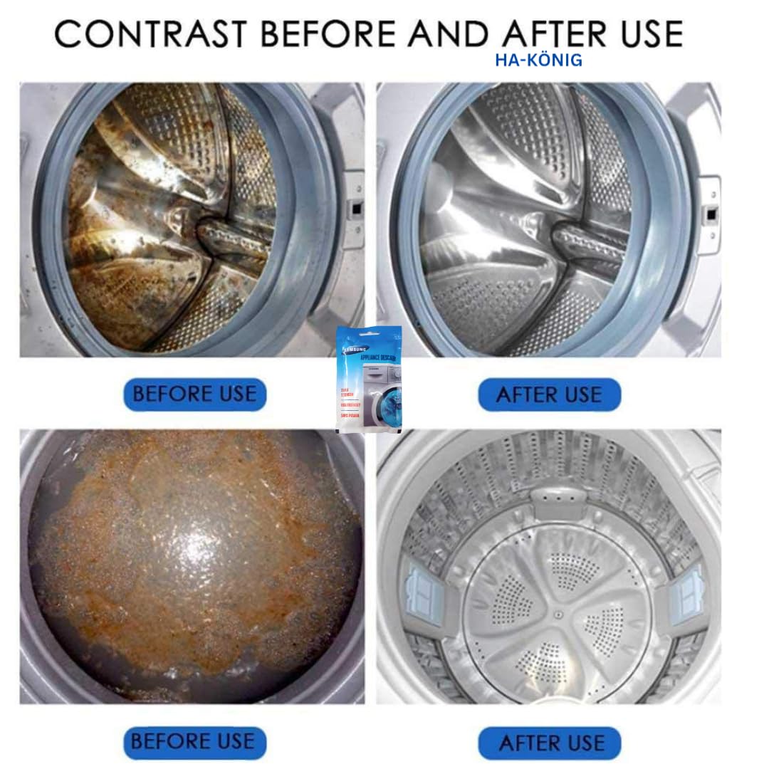 Samsung Washing Machine Drum Cleaner Powder - Compatible with Front Load & Top Load Washers, Deep Cleans Mold & Odor (100g x 4 Pack) | Ideal for Monthly Maintenance & Stain Removal