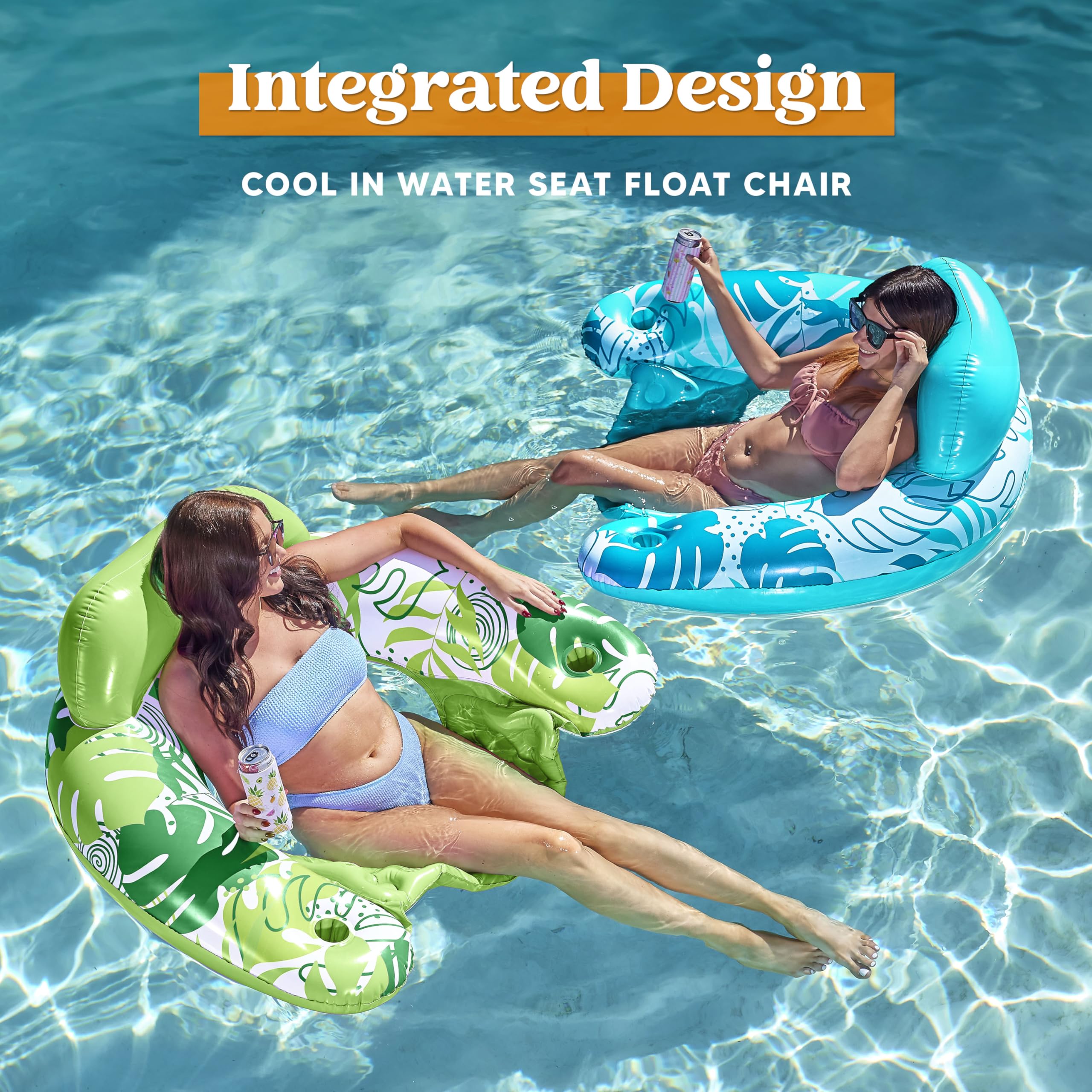 **SLOOSH 2-Pack Inflatable Pool Floats for Adults - Floating Chairs with Cup Holders, Blow Up Hammock Noodle Mat & Leaf Design - Perfect for Summer Relaxation, Swimming Pools, Beach Parties & Backyard Fun**