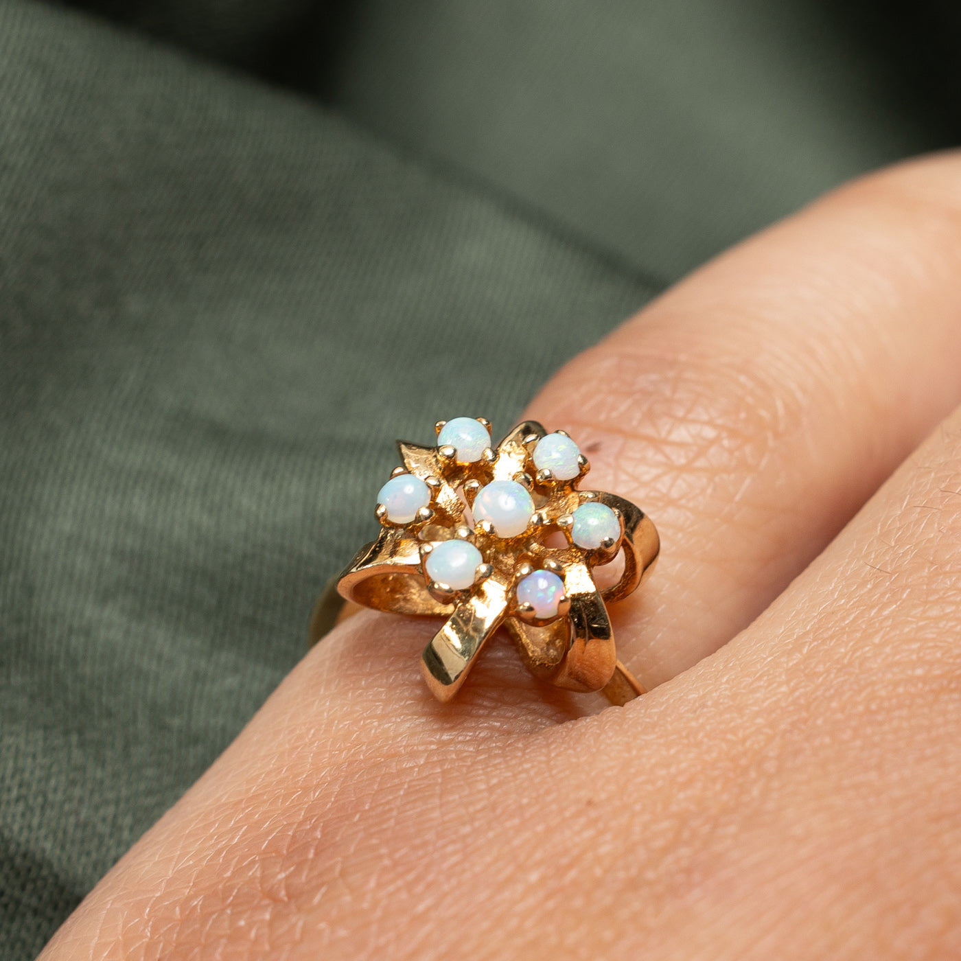 14K Gold Opal Cluster Flower Ring - 0.18ctw Natural Opal - Size 4.75 - Elegant Dainty Jewelry for Women - Perfect for Weddings, Anniversaries & Special Occasions