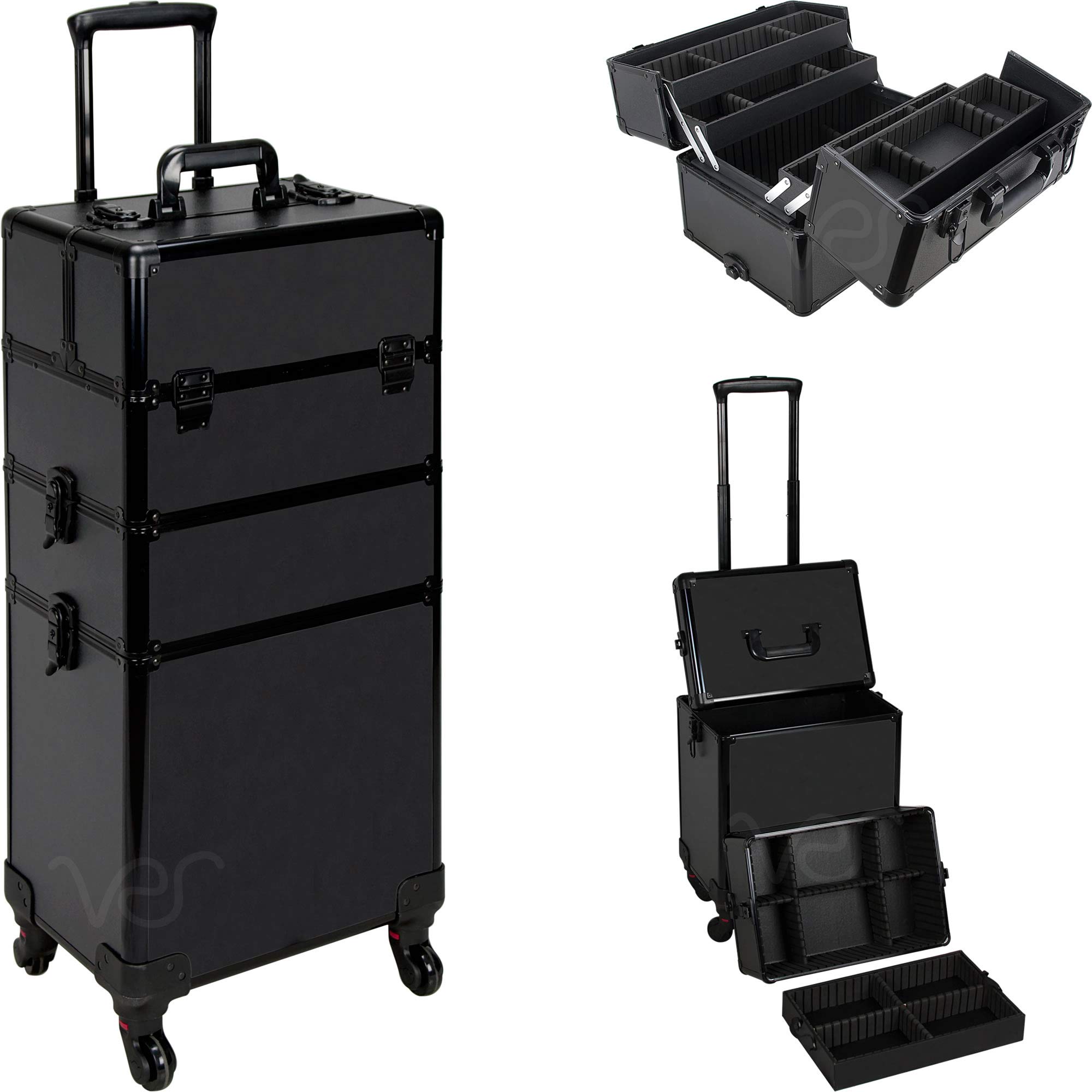 Ver Beauty 4-Wheel Rolling Art Supply Organizer with Removable Dividers - Portable Craft Storage Case for Artists, Travel & Home Organization (Black Matte, VT003) - Perfect for Art Studios, Craft Rooms & Mobile Creatives