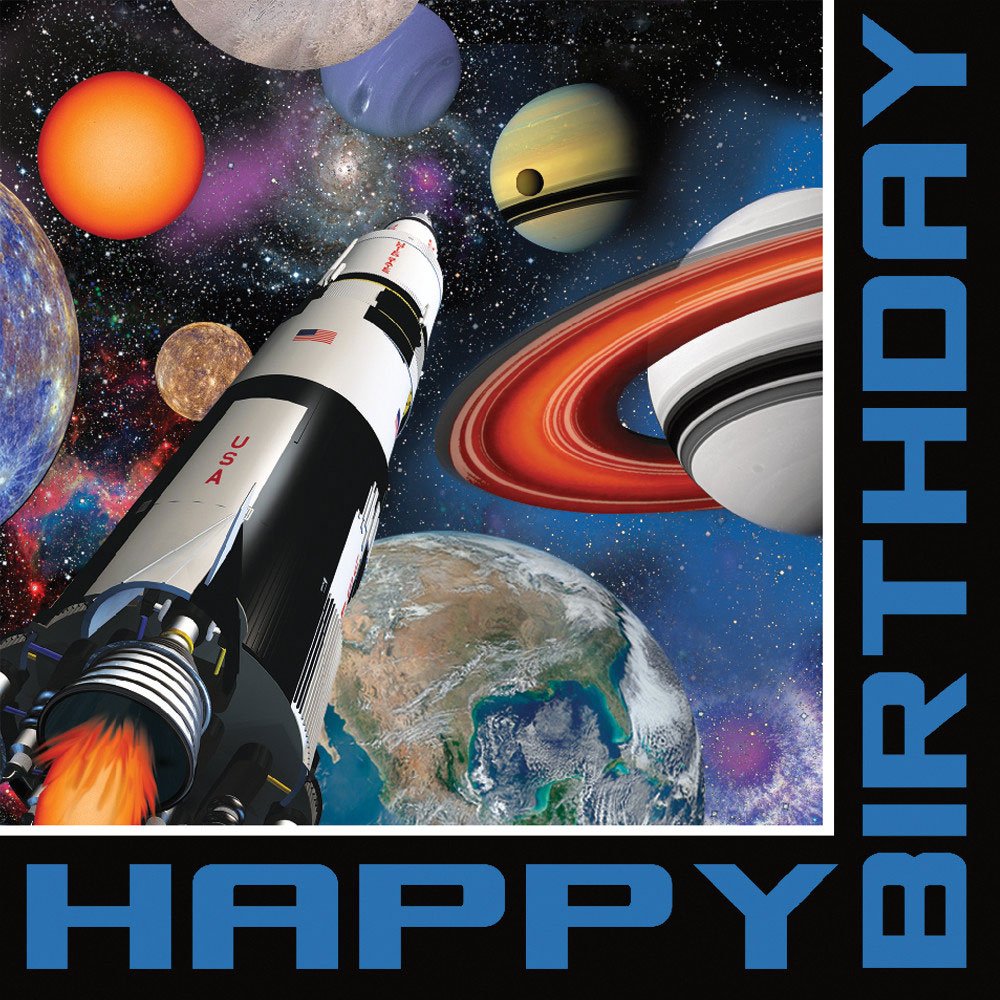Space Blast Happy Birthday Luncheon Napkins (16-Pack) - Colorful Party Supplies for Birthday Celebrations, Baby Showers & Special Events