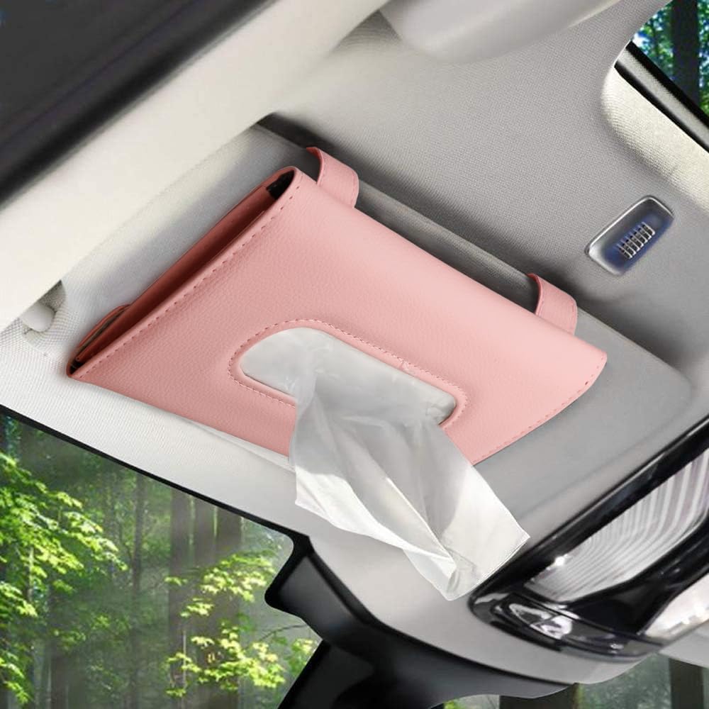 Pink Car Visor Tissue Holder Dispenser - Auto Napkin & Mask Organizer with 1 Tissue Refill - Perfect for Road Trips, Commuting & Family Travel Accessories