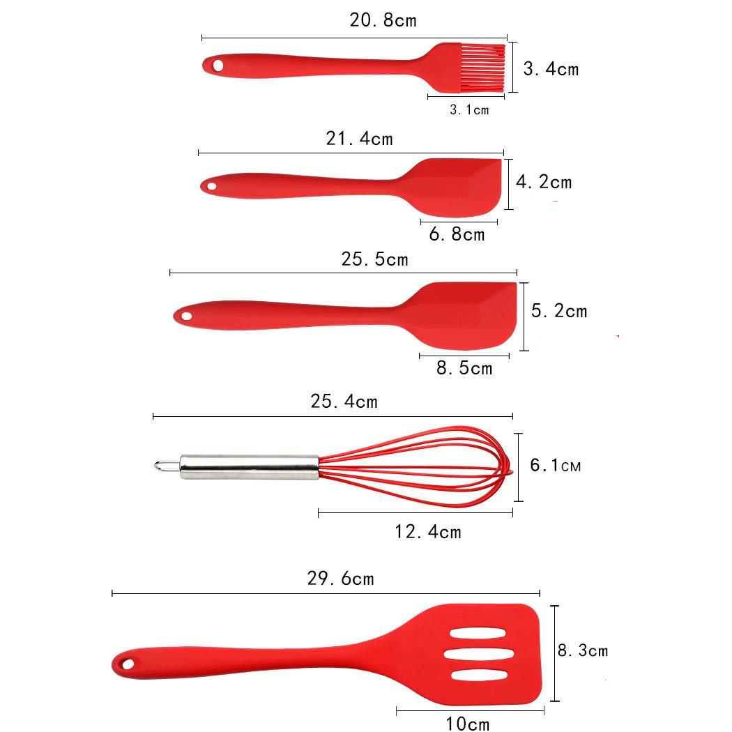 5-Piece Silicone Kitchen Utensil Set - Heat Resistant Nonstick Cooking Tools with Spatula, Spoon & Brush for Baking, Frying & Sauteing - Perfect Gift for Home Chefs (Pink)