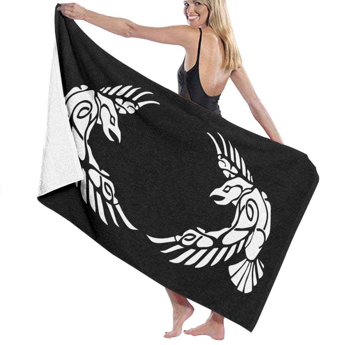 Viking Norse Wolf & Raven Rune Beach Towel - Quick Dry Bath Towel for Travel, Swim, Pool, Yoga & Gym | Odin Thor Inspired Design for Beach, Camping & Outdoor Adventures