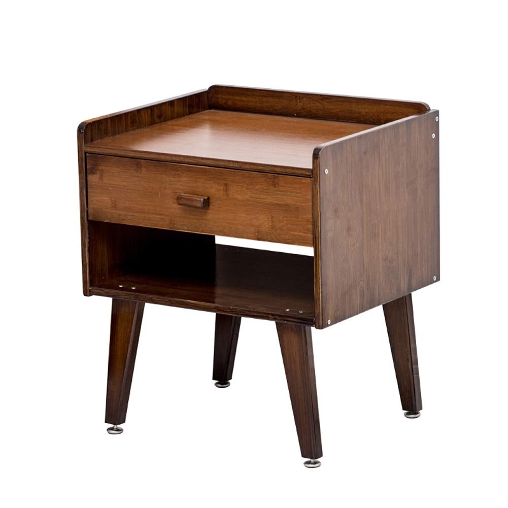 Modern Bamboo Nightstand with Drawer - Small End Table & Bedside Storage Organizer - Natural Brown Accent Table for Bedroom, Living Room & Office - Compact Sofa Side Table with Shelf (Color: Brown, Size B)