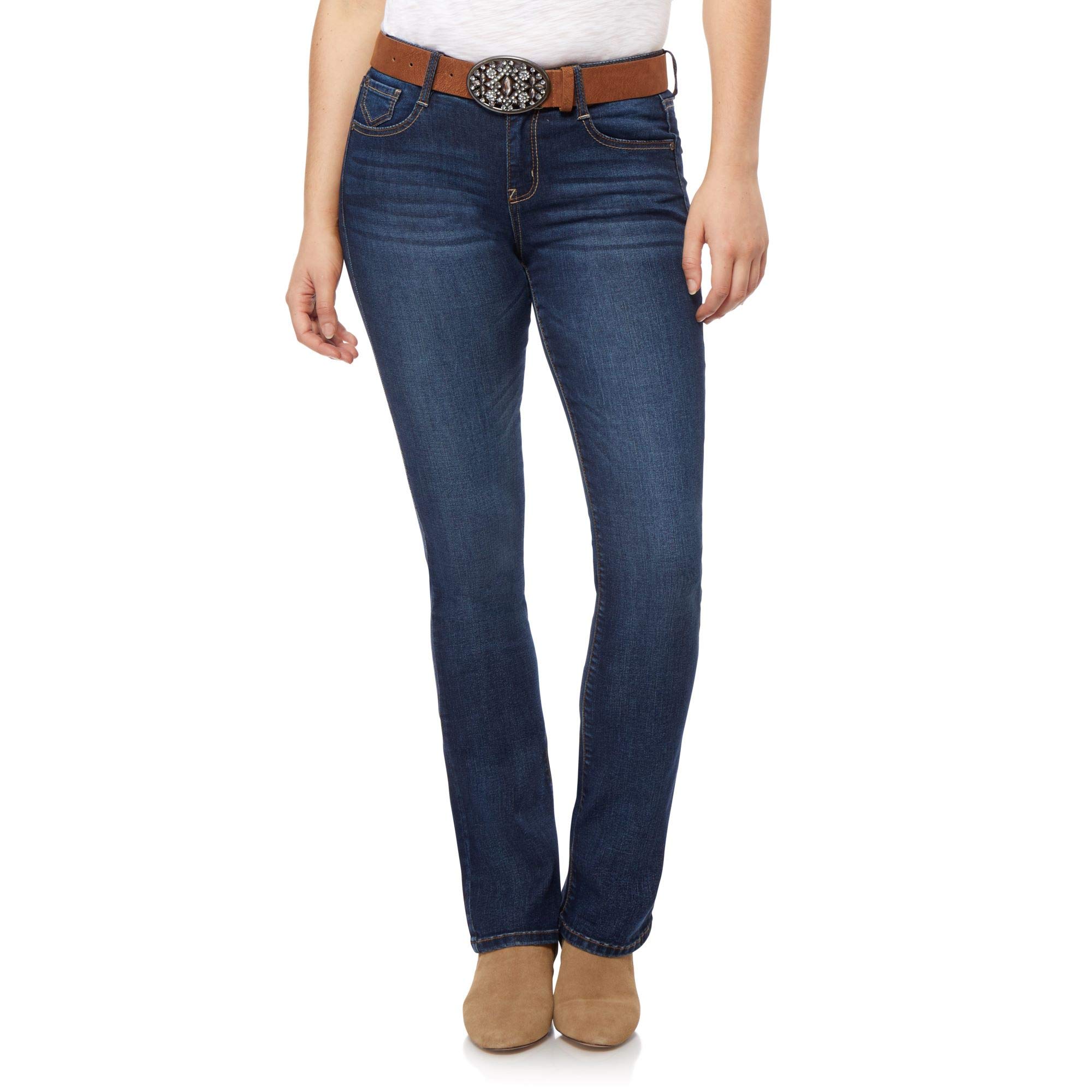 Women's Juniors Belted Slim Bootcut Jeans - Clarke Wash | High Waist Denim Pants for Casual & Office Wear | Trendy Jeans for Women & Teens