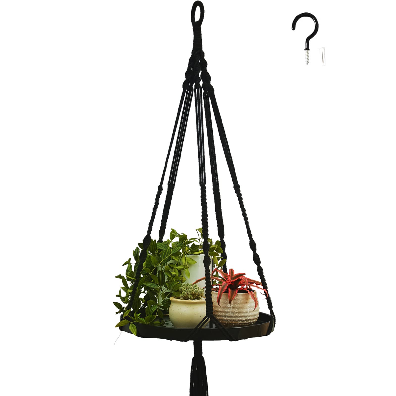 Black Macrame Plant Hangers with Tassels - 5-Leg Hanging Planter Holder for Indoor Plants, Home Decor, Boho Style - Perfect for Living Room, Bedroom, Balcony & Office Decorations