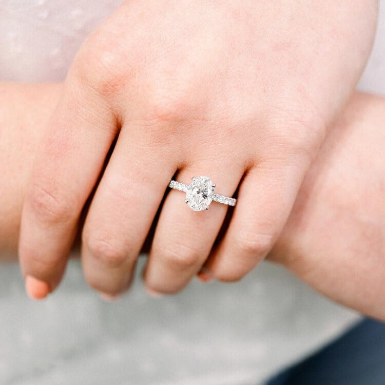 2 CT Oval Cut Moissanite Engagement Ring for Women - Platinum Plated Sterling Silver, Perfect for Proposals, Anniversaries & Special Occasions