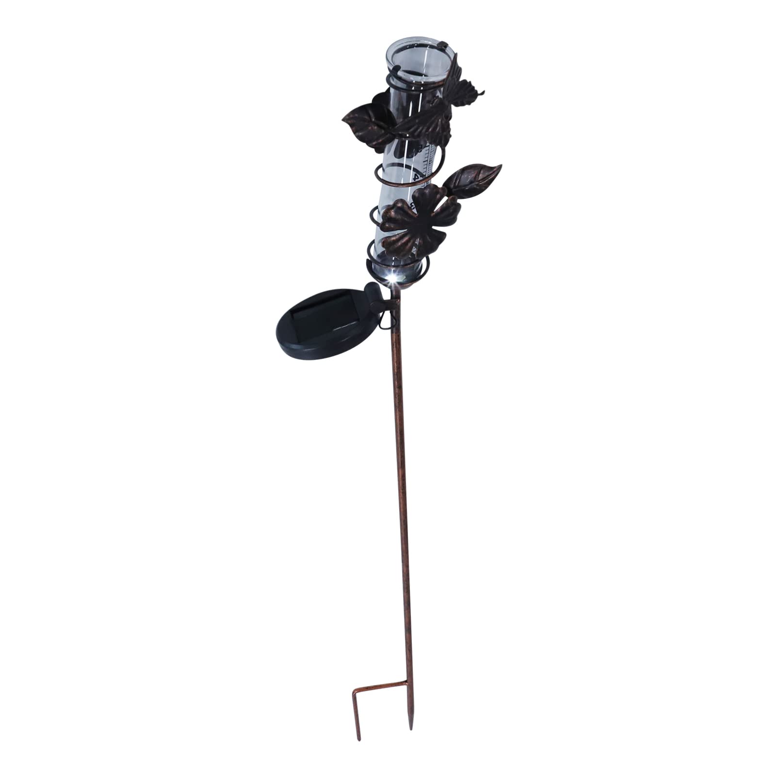 YARNOW Solar Powered Outdoor Rain Gauge - Decorative Butterfly Iron Art with Tubes for Garden, Yard, Deck & Fence | Weather Resistant Solar Garden Decor for Outdoor Spaces