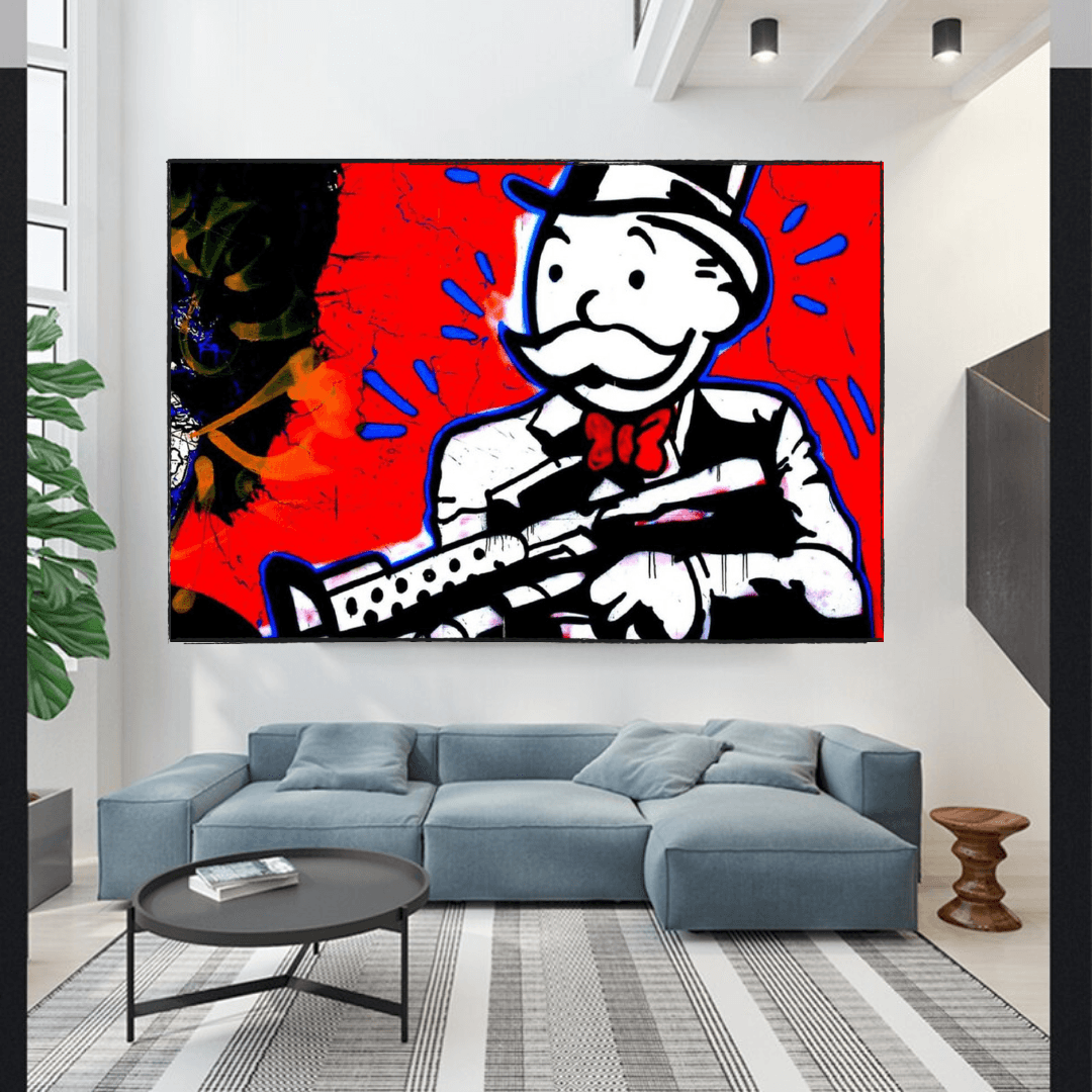 Alec Monopoly Money Man Gangster Scarface Canvas Wall Art - Pop Culture Home Decor for Living Room, Office & Man Cave