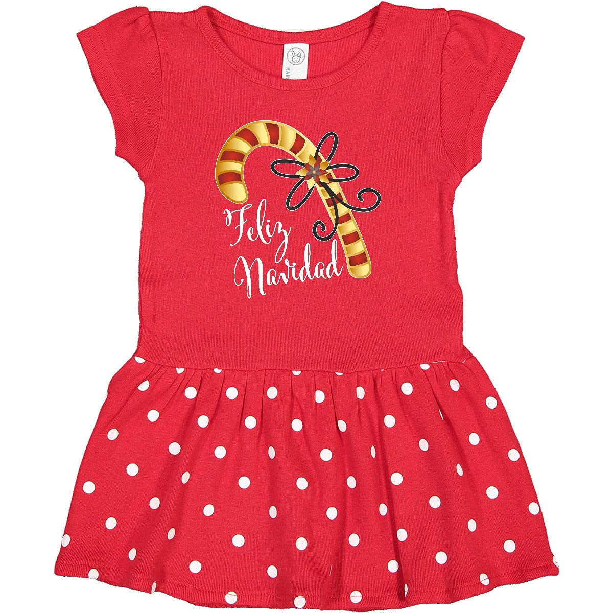 Inktastic Feliz Navidad Red and Gold Candy Cane Baby Dress - Christmas Holiday Outfit for Infants & Toddlers - Perfect for Holiday Photos, Parties & Family Gatherings