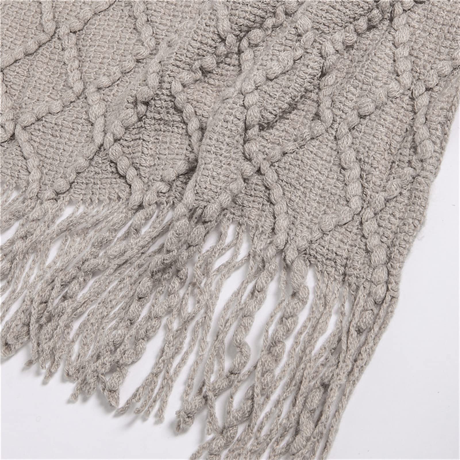 Nordic Soft Knit Throw Blanket 51x59 Inches - Hot Yellow Grey Tassel Blanket for Bed, Sofa & Couch | Cozy Knitted Blanket for Home Decor, Nap & Relaxation | Khaki Color, 130x150cm