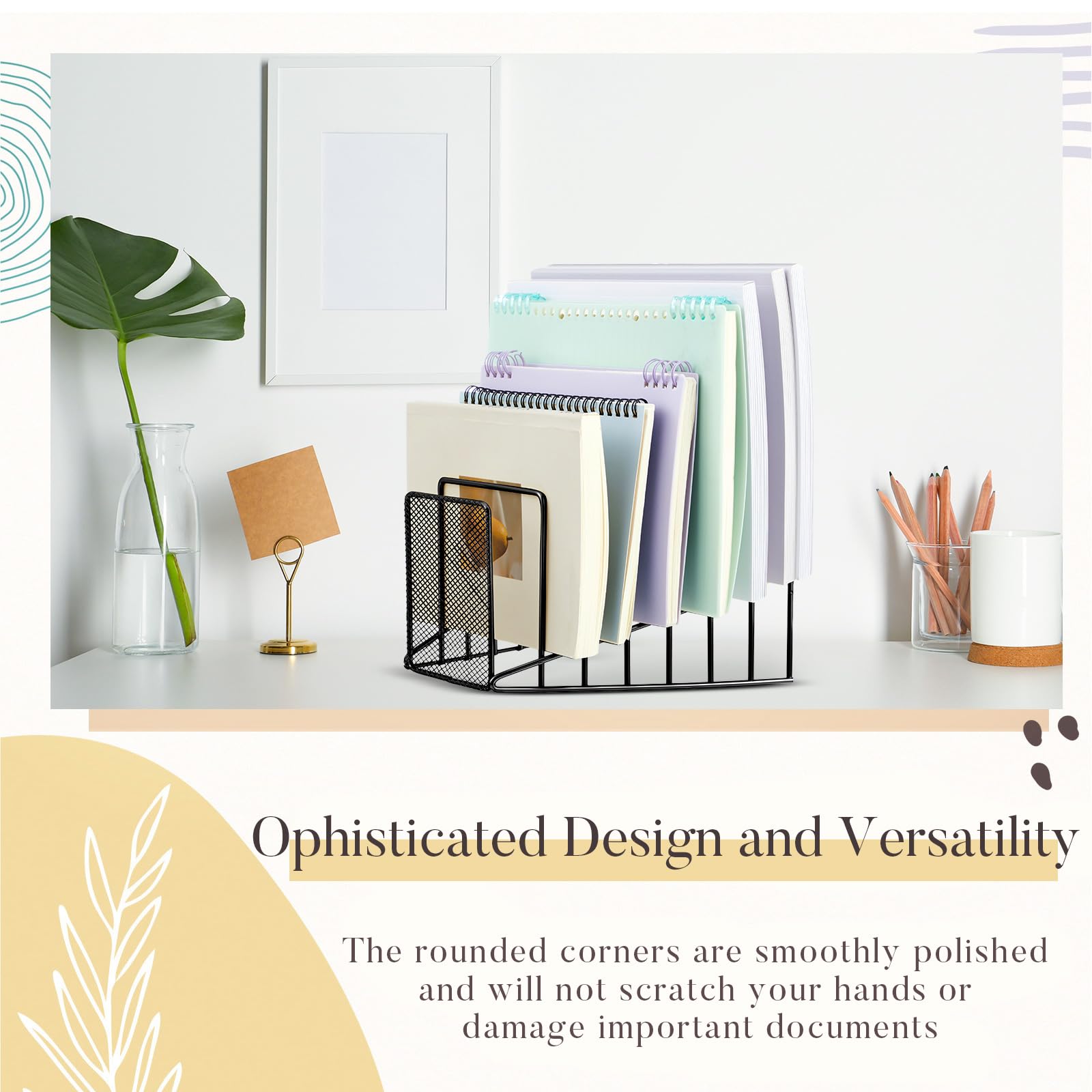 2-Pack Black Metal Wire Mesh File Sorter - 7 Slot Incline Desktop Organizer for Letters, Magazines, Books & Mail - Perfect for Home Office, School & Workspace Storage Solutions