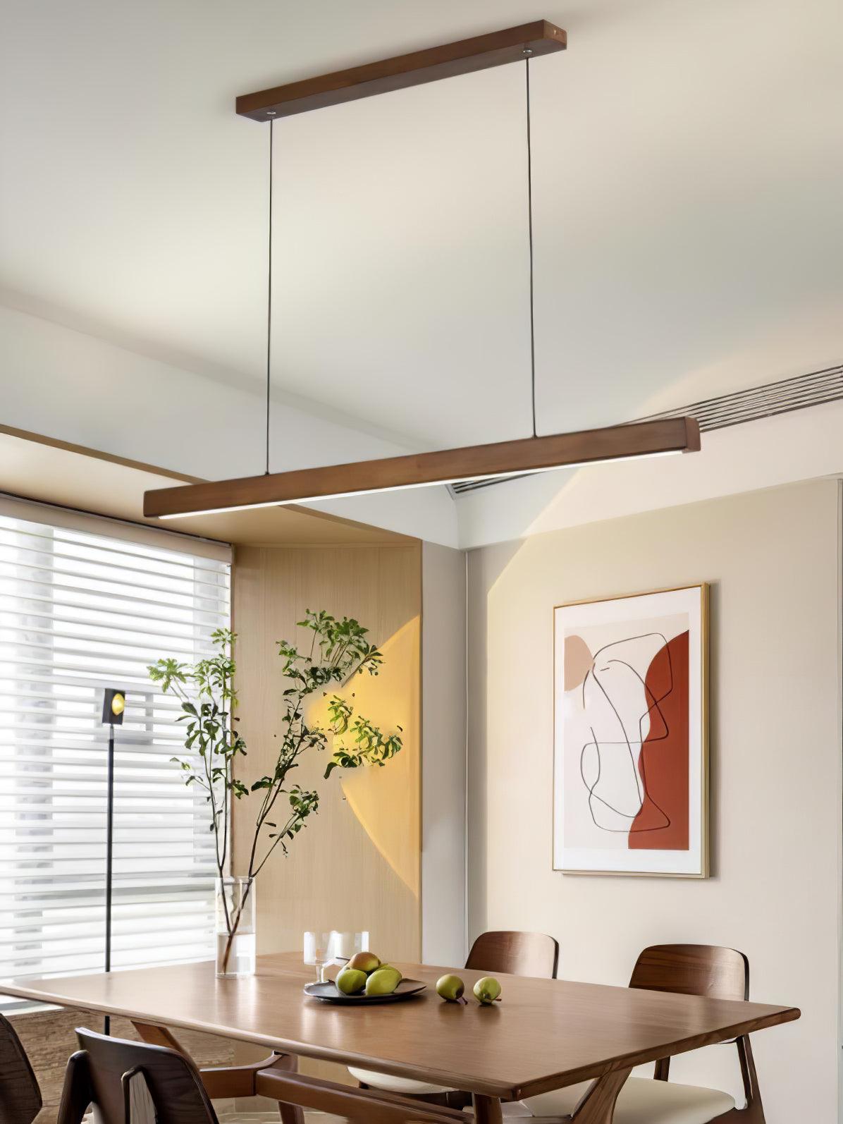 Modern Linear Wooden Pendant Light - Sleek Scandinavian Style Wood Chandelier for Kitchen Island, Dining Room & Living Room Lighting