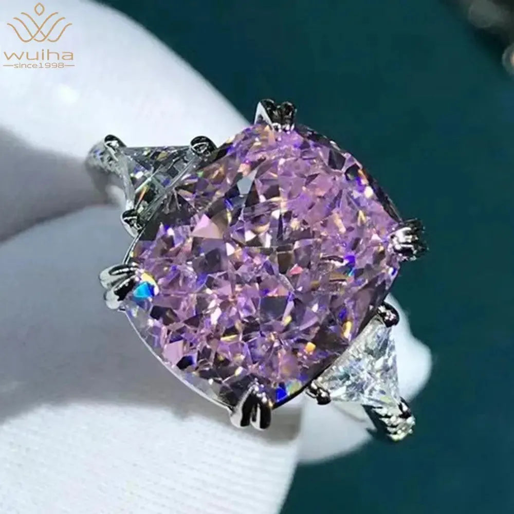 WUIHA Luxury 925 Sterling Silver 3EX Cushion Cut 5CT VVS Pink Moissanite Engagement Ring for Women - Custom Wedding Jewelry, Anniversary Gift & Proposal Ring