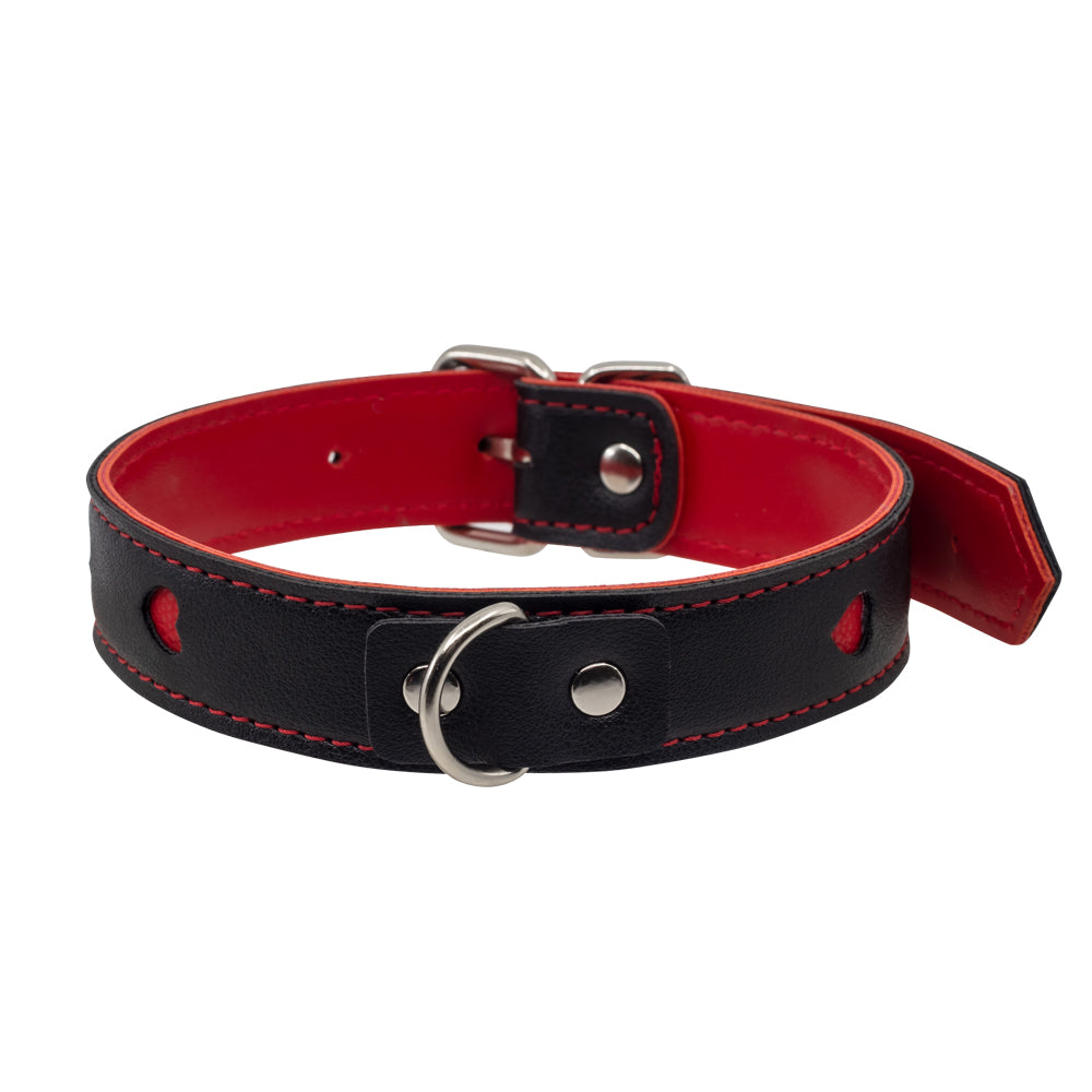 Stylish Faux Leather Dog Collar with Heart Cutout Design & Matching Chain Leash - Perfect for Small to Medium Dogs, Fashionable Pet Accessories for Walks, Training, and Daily Use