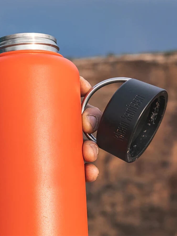 Klean Kanteen Wide Loop Cap With Bale - Black Stainless Steel Water Bottle Lid - Perfect for Hiking, Camping & Outdoor Activities