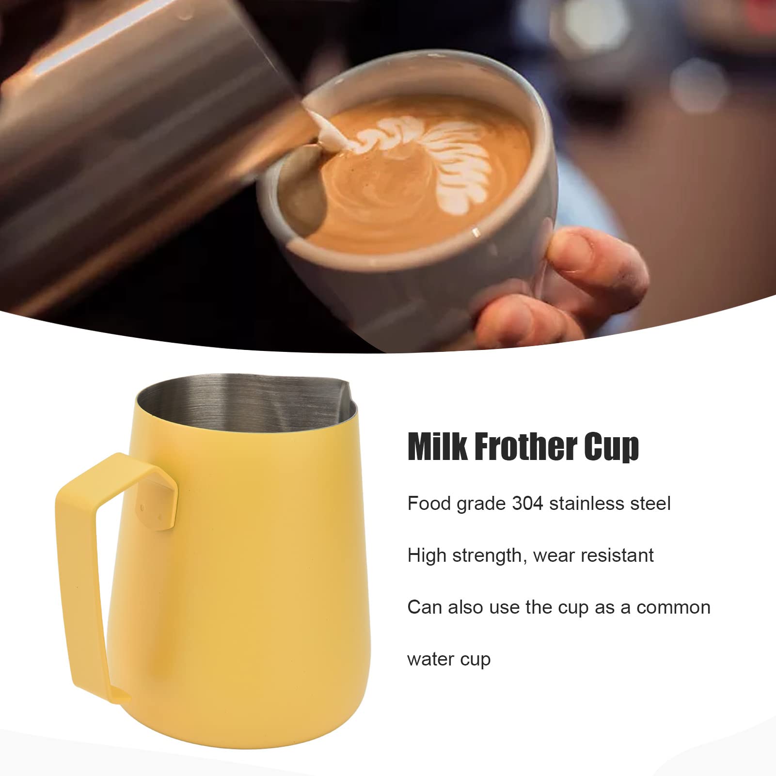 Premium 450ml Milk Frother Cup with Spiked Design - Thickened Latte & Cappuccino Frother for Perfect Coffee Foam - Vibrant Yellow - Ideal for Home Baristas & Coffee Shops