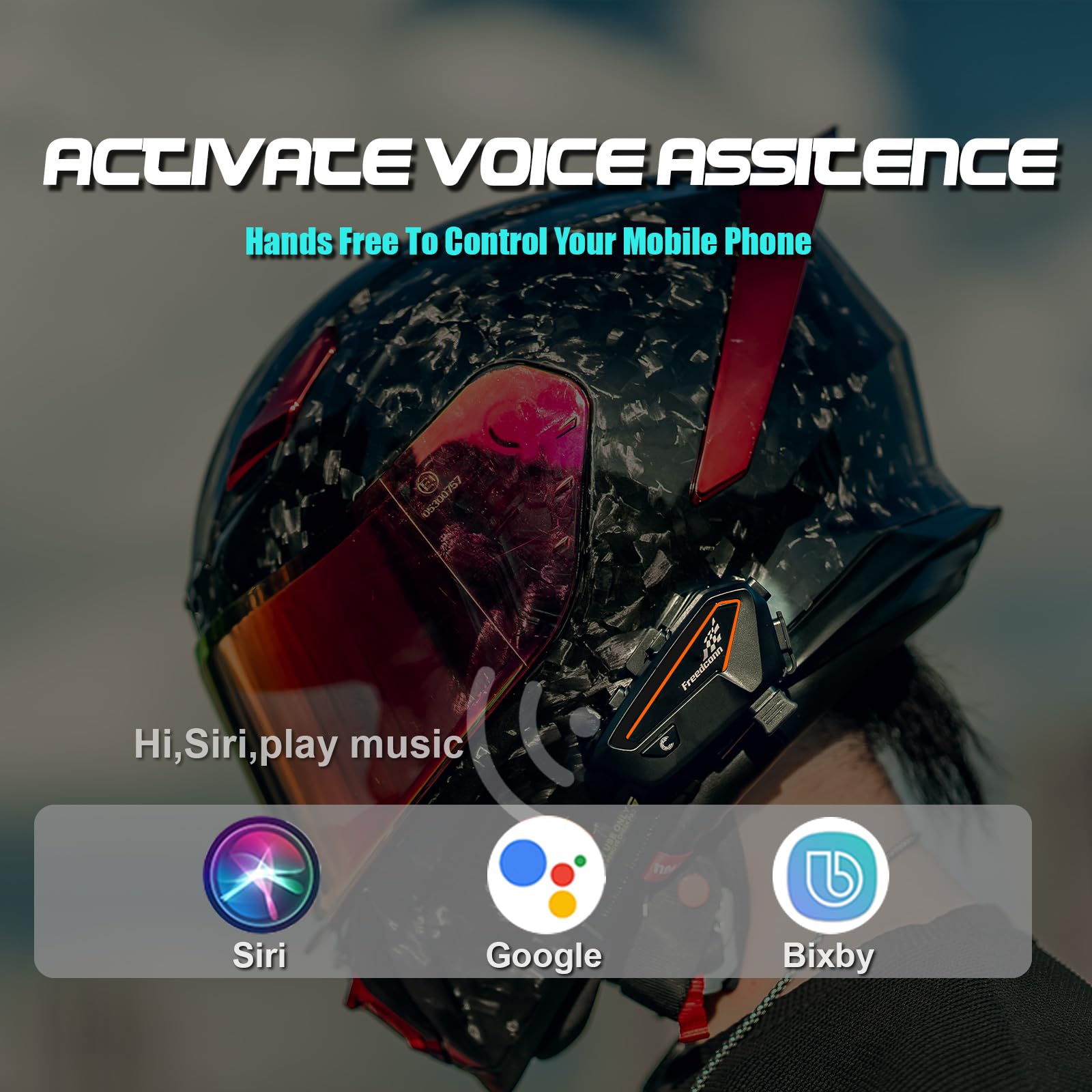 FreedConn F1 Motorcycle Bluetooth Helmet Headset - Wireless Headphone Speaker with Bluetooth 5.2, CVC Noise Cancellation, 1100mAh Battery (30 Hours), IP67 Waterproof, Voice Control - Perfect for Solo Riders & Long-Distance Motorcycle Tours