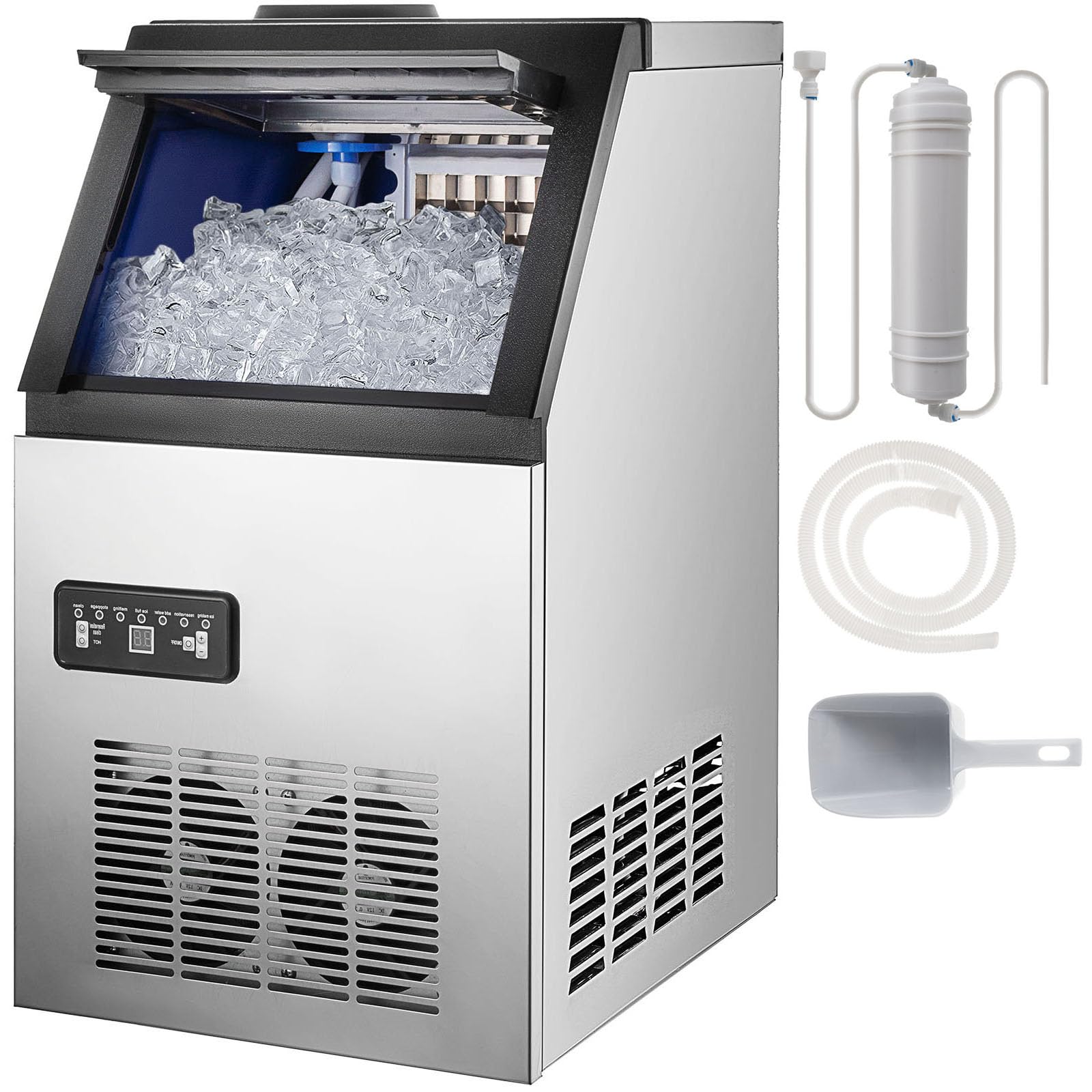Commercial Ice Maker Machine 150lbs/24H with 33LBS Storage Bin - Stainless Steel Freestanding Ice Machine for Restaurants, Bars & Cafes - Top Loading Under Counter Ice Maker with Tap Water System - Perfect for Commercial Kitchens, Outdoor Events & Catering Services