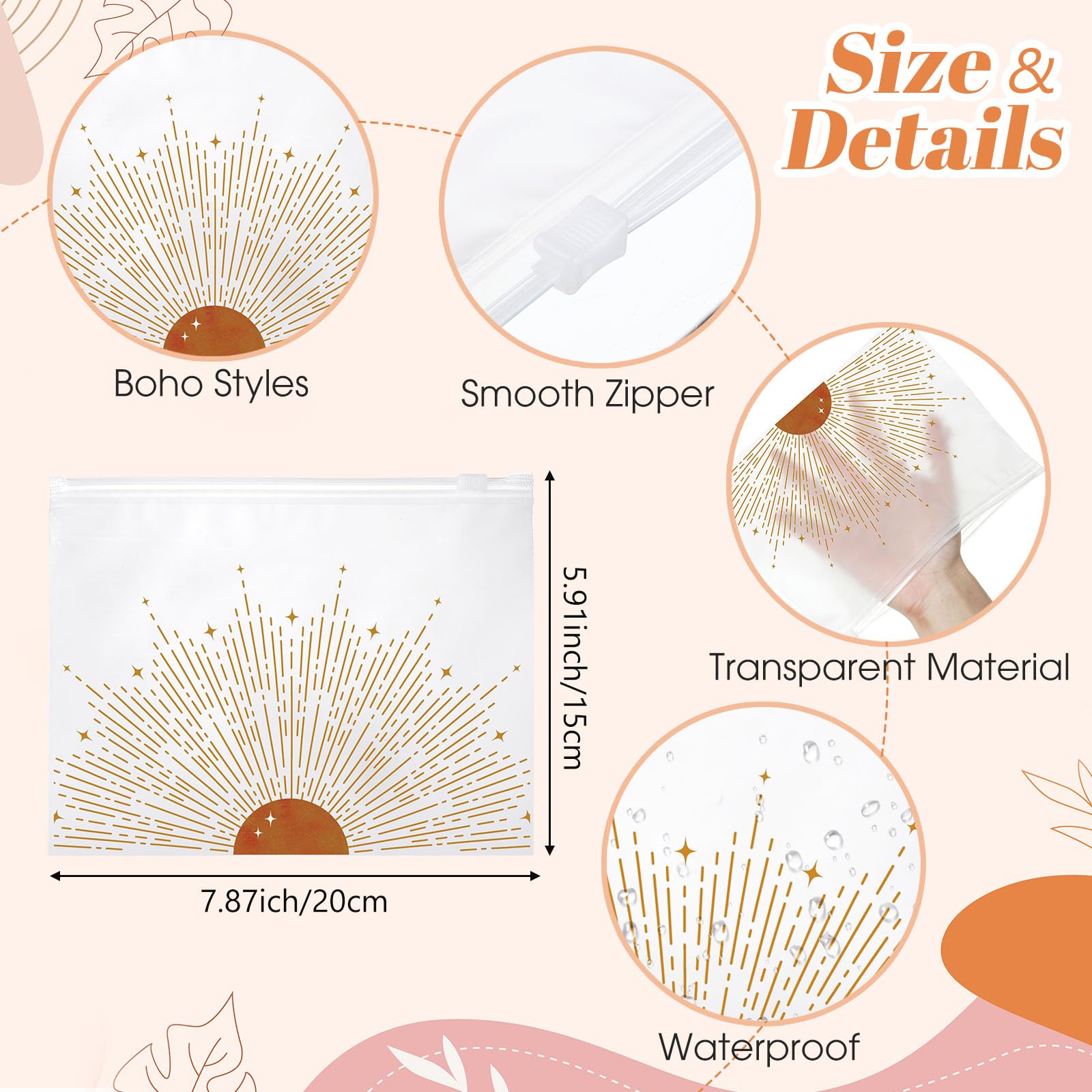 50 Pcs Inspirational Cosmetic Bags for Women - Boho Sunshine Design EVA Makeup Bags with Zipper | Bulk Encouragement Gifts for Birthday, Graduation, Christian Easter | Perfect for Travel, Daily Use & Gift Giving