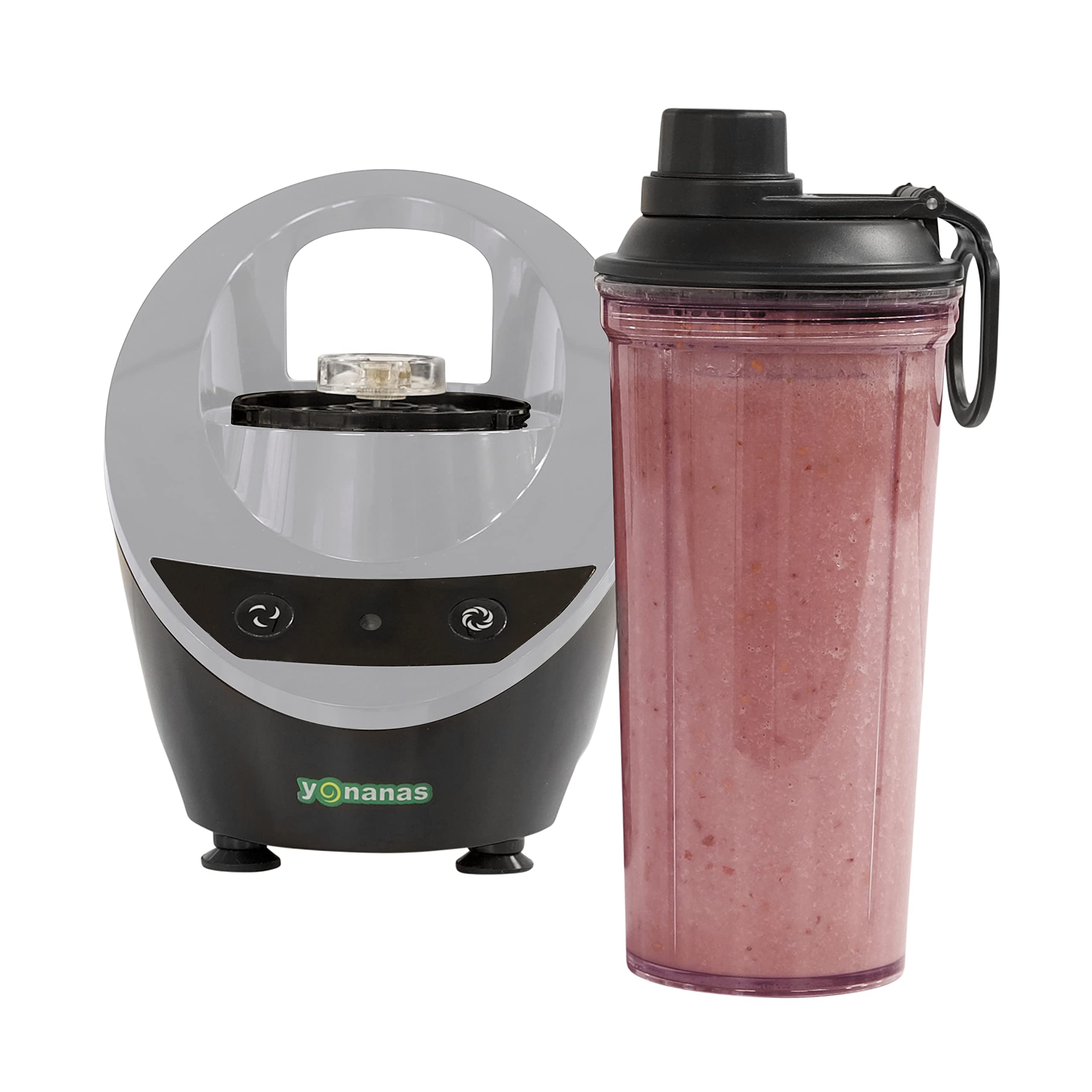 Yonanas 300-Watt Personal Blender with 13.5-Oz BPA-Free Portable Cup & Drinking Lid - Perfect for Smoothies, Protein Shakes & Healthy Snacks On-The-Go - Compact & Powerful Gray Blender for Home, Office & Travel