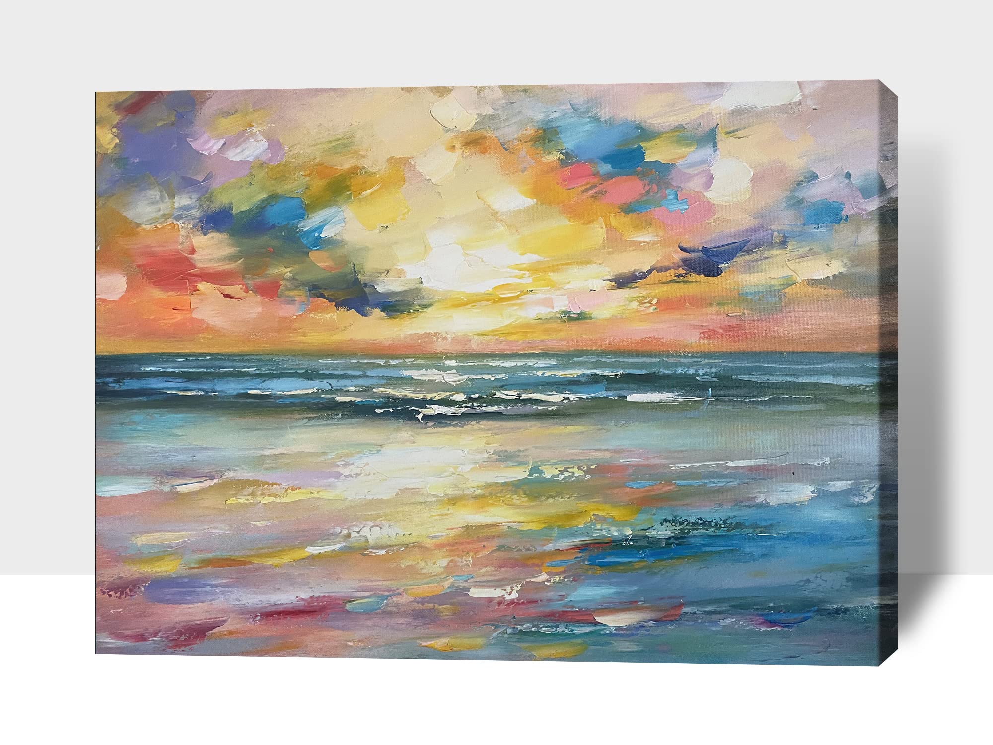 TIMUBA Beach Wall Art - Abstract Ocean Sunset Canvas Painting for Bathroom & Living Room Decor (32x48 Inches) | Coastal Home Decor, Spa Bathroom Wall Decor, Modern Wall Art for Bedroom & Office