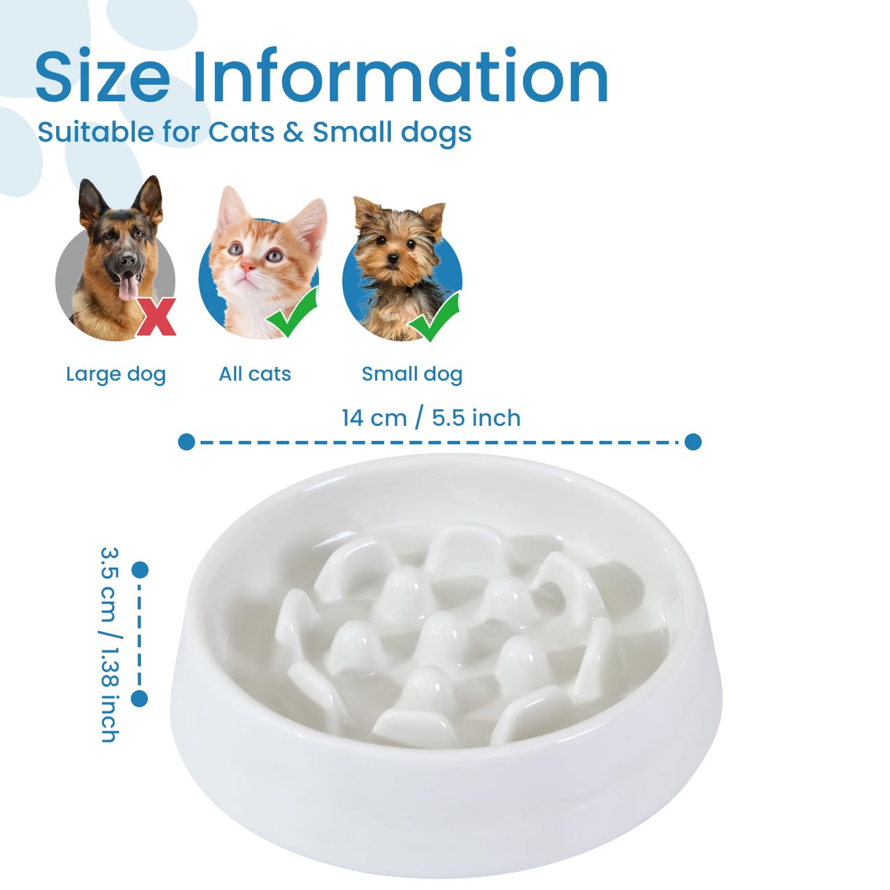 Ceramic Cat Slow Feeder Bowl - Non-Spill Puzzle Feeder with High Edges for Healthy Eating - Perfect for Kittens & Puppies (Dry & Wet Food) - Ideal for Portion Control & Digestion Aid During Mealtime