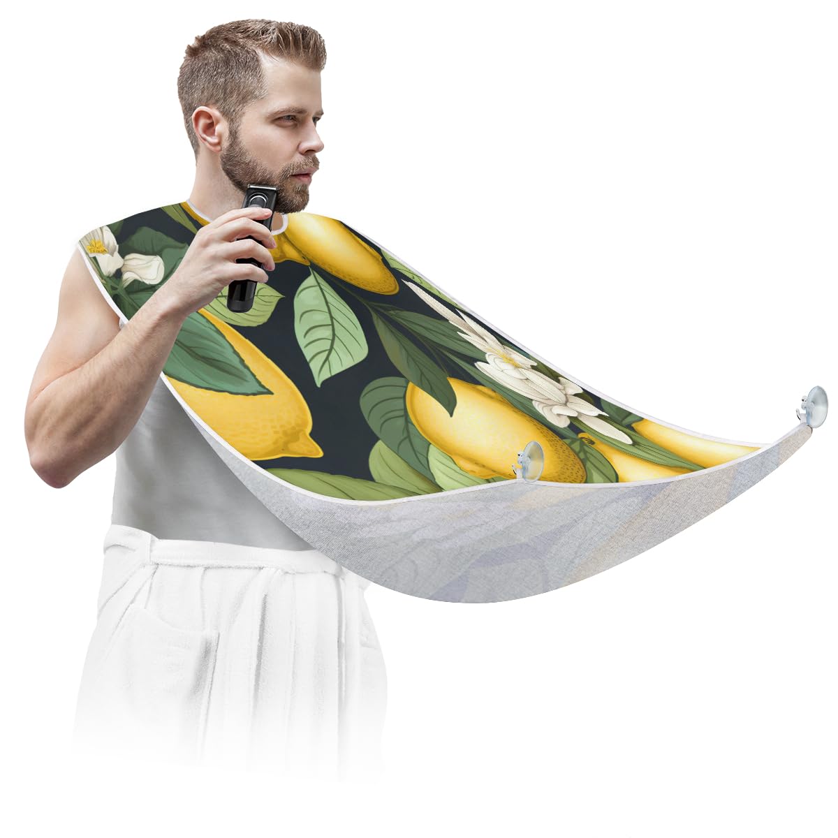 Lemon Fruit Print Beard Shaving Bib for Men - Waterproof Hair Dye Apron & Makeup Cape for Barber Styling, Salon Haircut Accessories - Perfect for Home Grooming, Professional Barbershops & Gift Giving