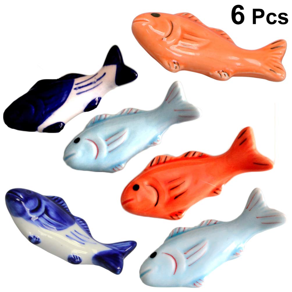DOITOOL 6-Piece Ceramic Chopstick Holder Set - Japanese Style Sushi Chopsticks Rest Stand with Fish Design - Perfect for Dining Table, Sushi Restaurants, Asian Cuisine & Home Kitchen Decor