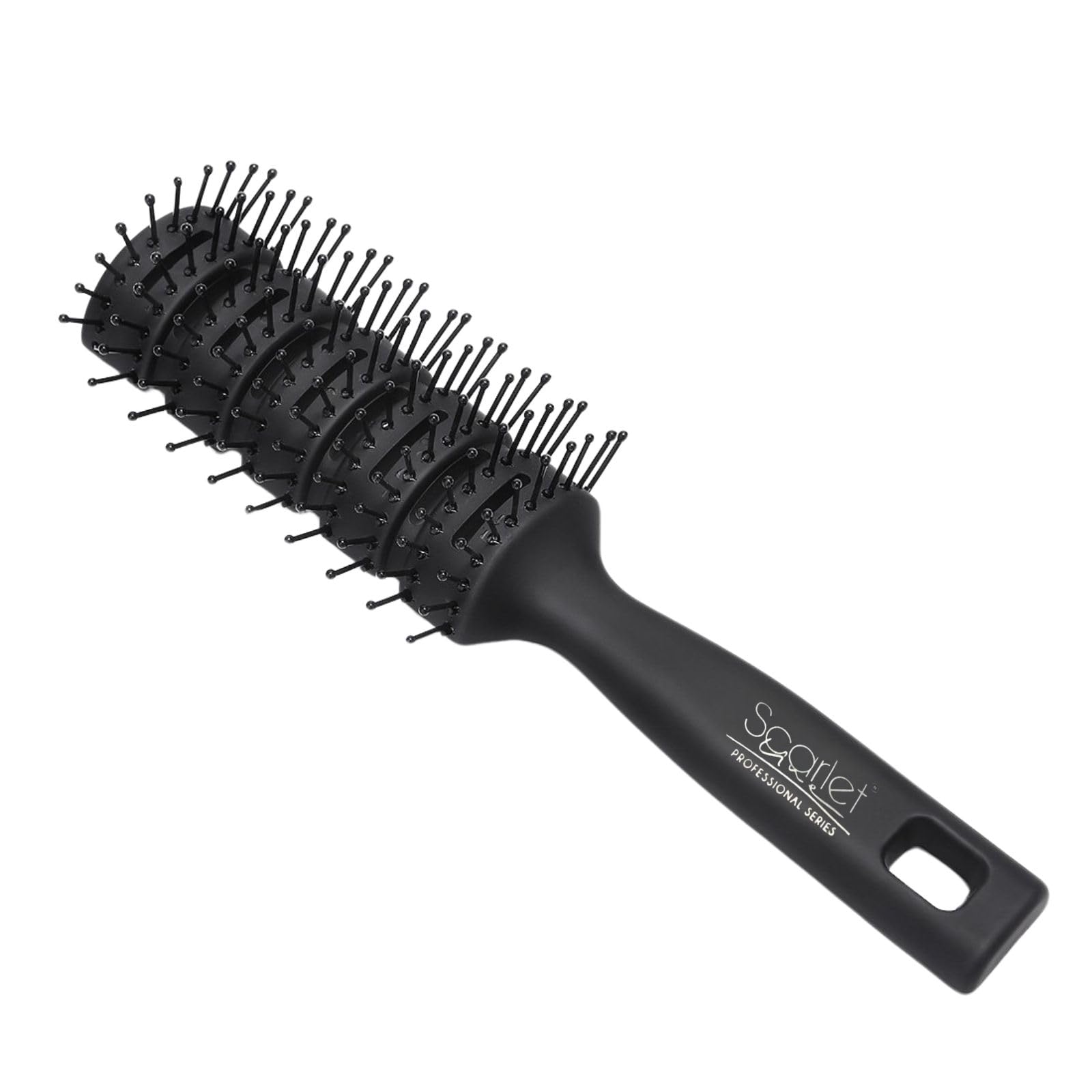 Scarlet Line Professional 11-Row Curved Ball Tip Bristles Hair Brush - Medium Vented Flat Styling Brush with Ergonomic Plastic Handle for Men & Women (Black) - Perfect for Blowouts, Smoothing & Detangling Hair at Home or Salon