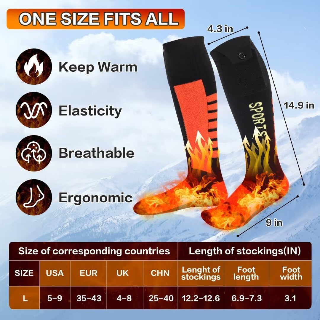 Rechargeable 5000mAh Electric Heated Socks for Men & Women with APP Control - Washable Foot Warmers for Hiking, Riding, Camping, Skiing & Outdoor Winter Activities