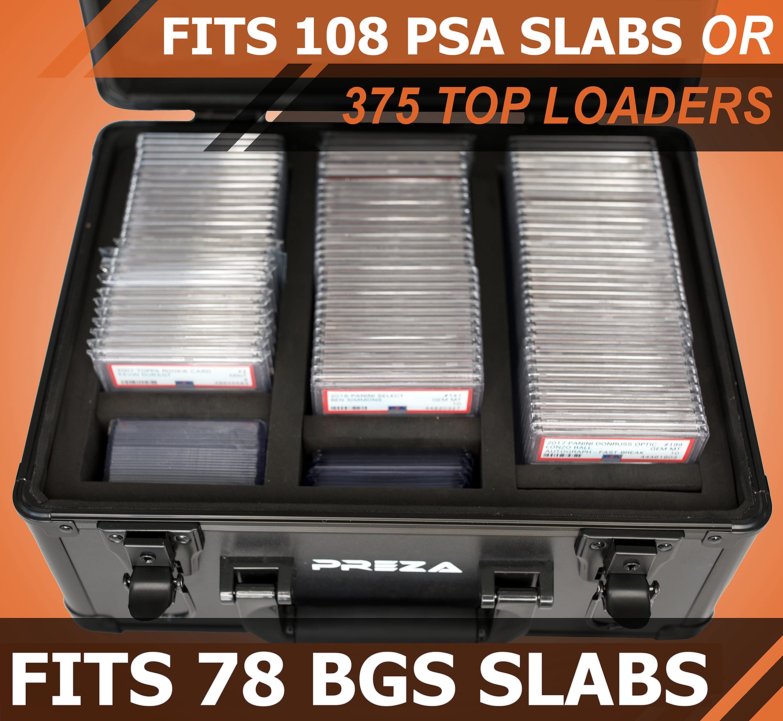 PREZA Graded Card Storage Box - Premium Slab Case Holder for PSA, BGS & CGC Trading Cards (Black) - Perfect for Collectors, Display & Protection