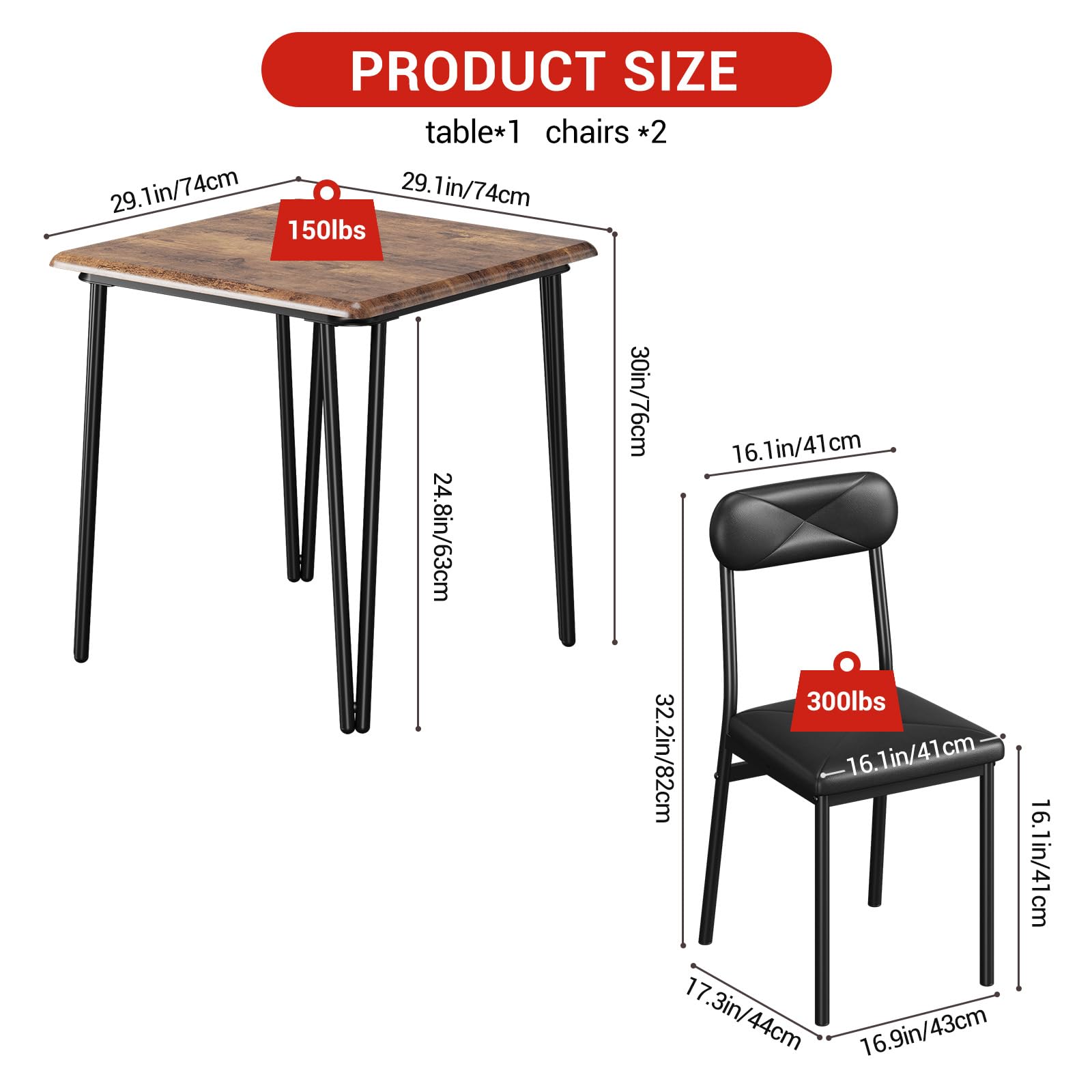 2-Piece Small Kitchen Dining Table Set with Upholstered Chairs - Compact 3-Piece Space-Saving Table & Chair Set for Apartments, Breakfast Nooks & Small Kitchens | Perfect for Couples & Small Spaces