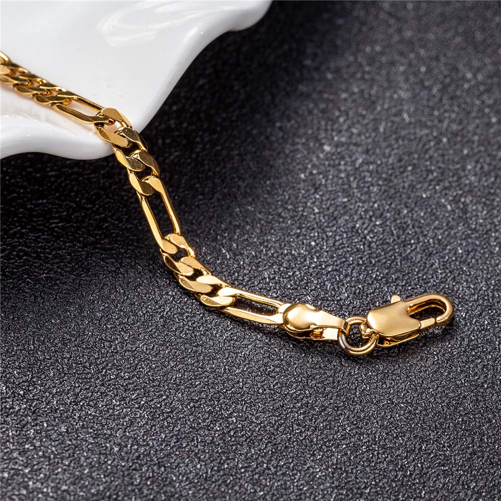 18K Gold & Silver Figaro Cuban Link Ankle Bracelet for Women & Men - Custom Initial Name Anklet Jewelry for Teens & Adults - Perfect for Beach, Wedding & Everyday Wear