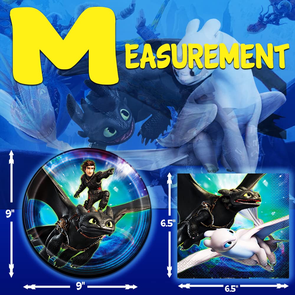 How to Train Your Dragon Party Supplies Set - 16-Piece Birthday Party Kit with Dragon-Themed Paper Plates, Luncheon Napkins & 24 Candles - Perfect for Kids' Birthday Parties, Themed Events & Movie Nights