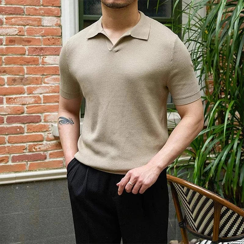 Men's Summer V-Neck Polo T-Shirt - Breathable Cotton Short Sleeve Casual Shirt for Golf, Work & Outdoor Activities