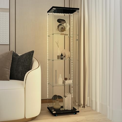 Black 1 Doors 4 Shelves With Light-3