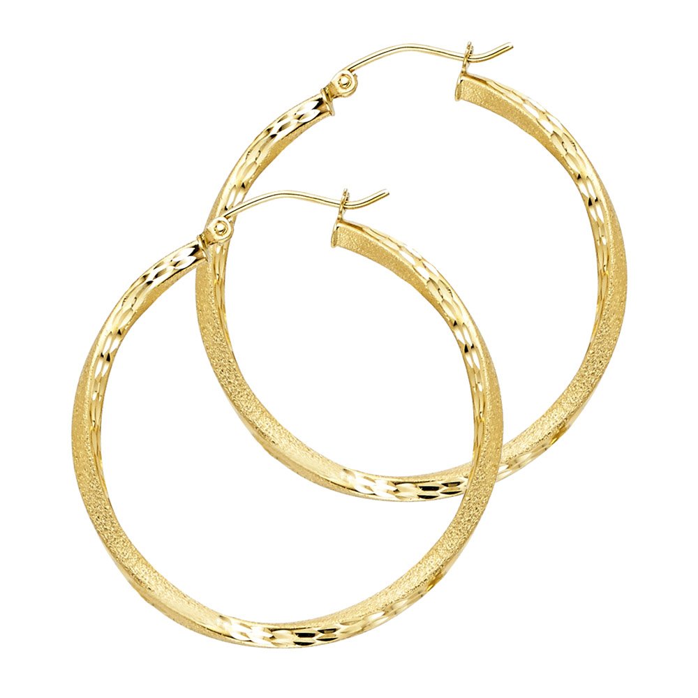 14K Gold Swirl Hoop Earrings - Diamond-Cut 2.6mm for Women