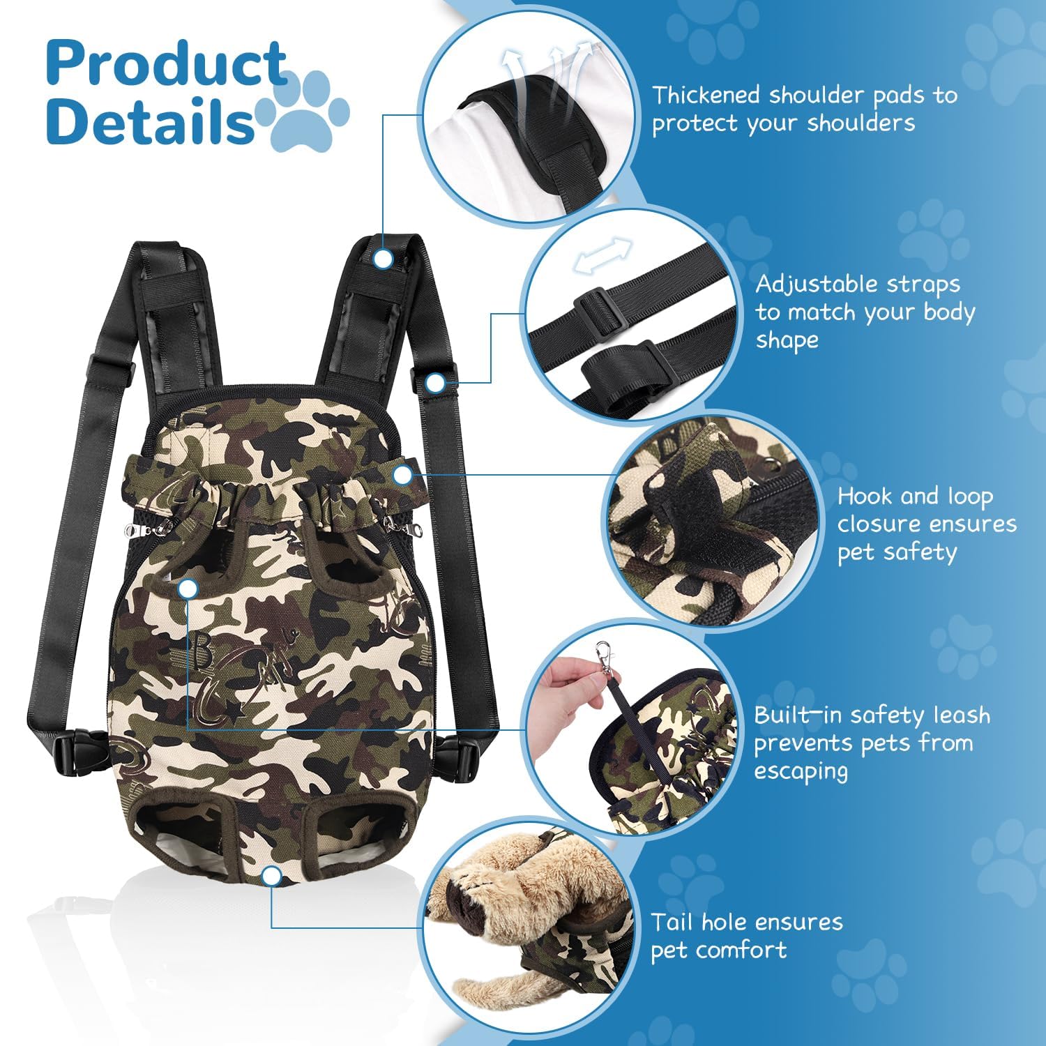 YUDODO Adjustable Pet Carrier Backpack - Hands-Free Dog Front Carrier for Small to Medium Dogs, Cats & Rabbits | Legs Out Design for Comfort | Perfect for Hiking, Camping, Travel & Outdoor Adventures