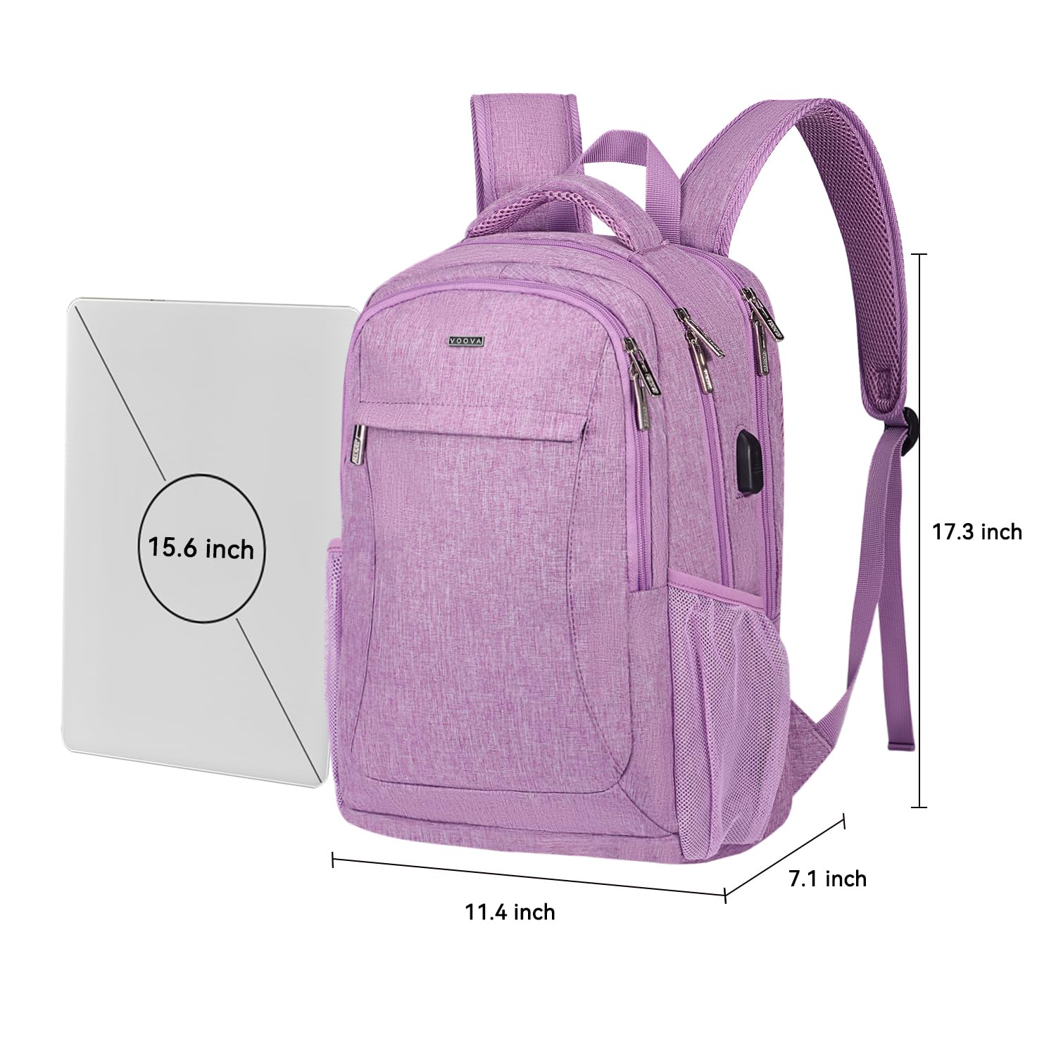 Voova Travel Laptop Backpack for Women & Men - USB Charging Port, Waterproof Slim Design, Fits 15.6 Inch Laptops - Durable Business Work & College Computer Bag (Purple) - Perfect for Commuting, Air Travel and Daily Office Use