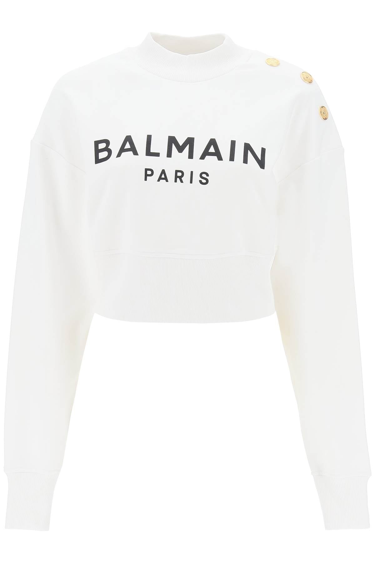 Balmain Cropped Sweatshirt for Women - Logo Print & Button Details | Stylish Casual Wear for Outings & Street Fashion