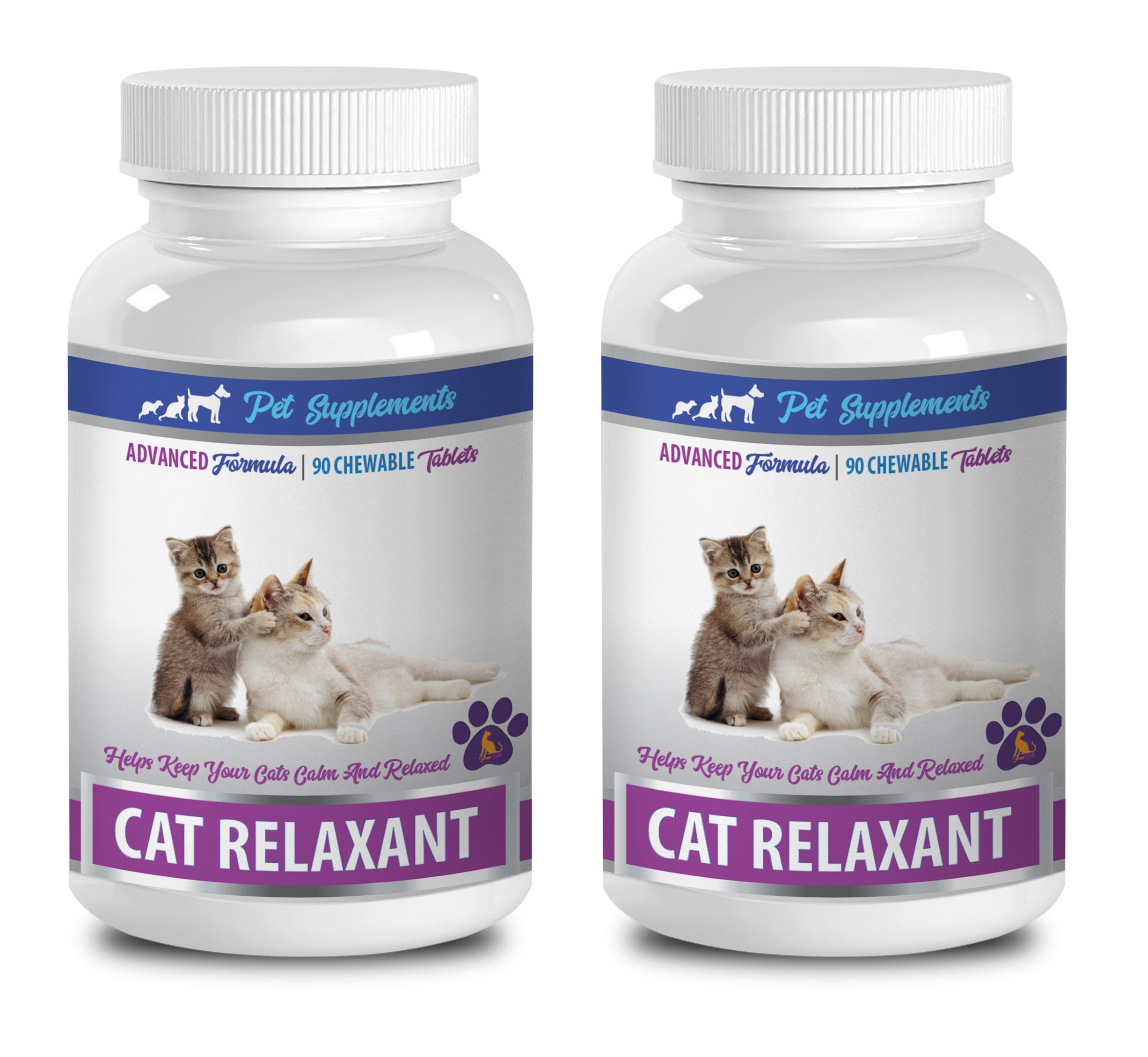 Natural Calming Treats for Cats - Anxiety Relief & Stress Reduction Chews - Relaxant Formula for Nervous Cats - 180 Soft Chews (2 Bottles) - Perfect for Travel, Vet Visits & Fireworks