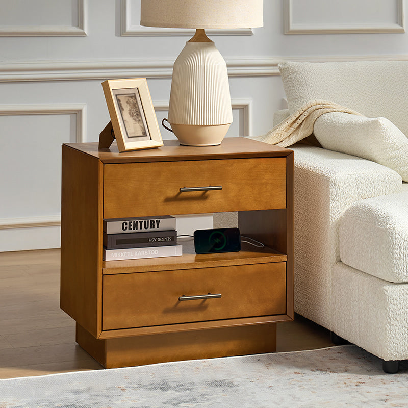 Yoel Hidden Drawer Nightstand with Built-in USB Outlets & Power Strip - Modern Bedside Table with Secret Storage for Bedroom, Living Room, or Office