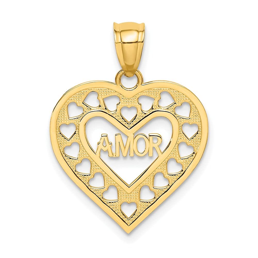 14k Yellow Gold AMOR Cut-out Heart Charm & Pendant Necklace for Women - Elegant Valentine's Gift, Anniversary Jewelry, Romantic Everyday Wear