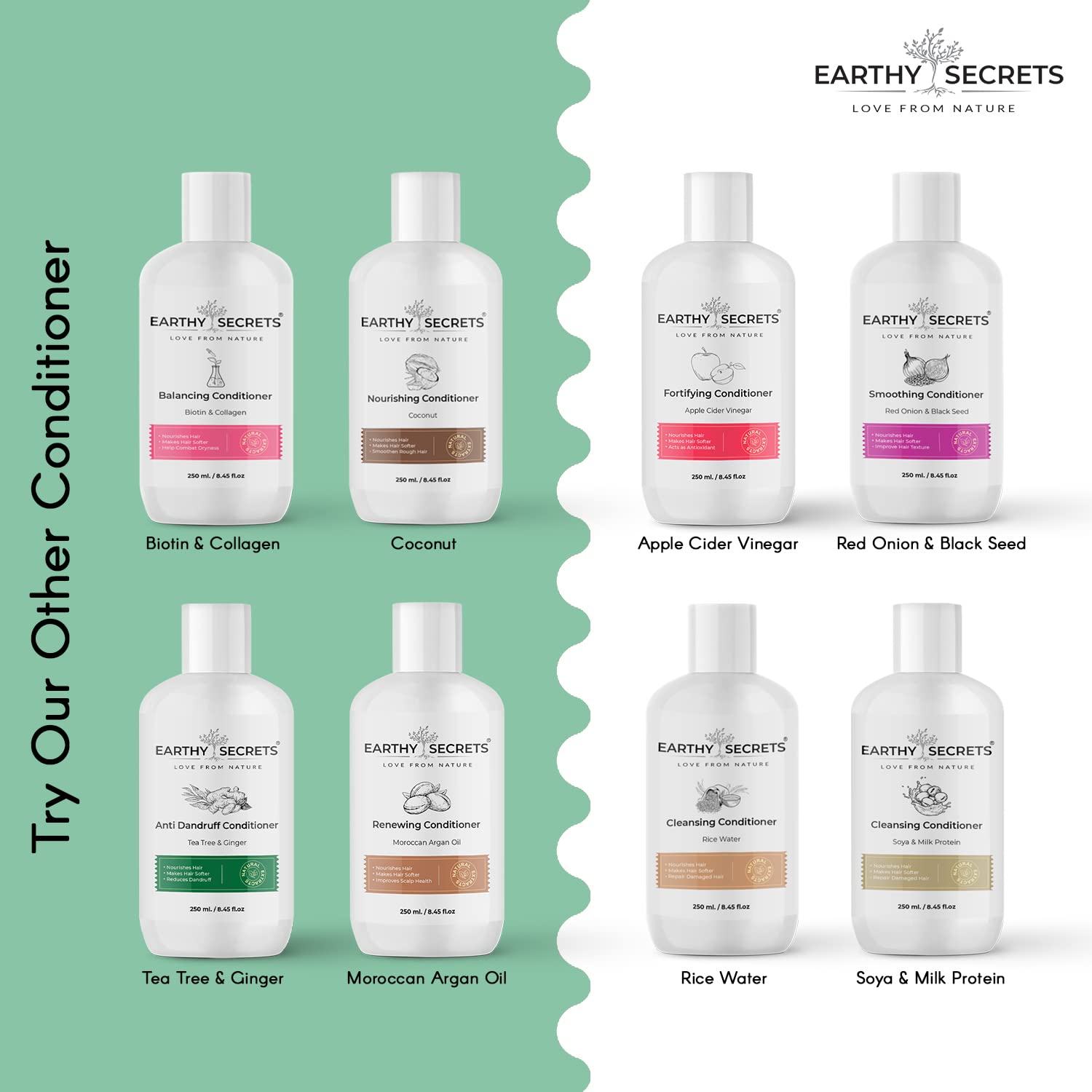 Earthy Secrets Anti Dandruff Hair Conditioner with Tea Tree & Ginger Oil for Men & Women - Soothes Itchy Scalp, Eliminates Dandruff, Nourishes & Restores Scalp Health - Leaves Hair Soft, Smooth & Shiny - Perfect for Daily Hair Care & Scalp Treatment at Home