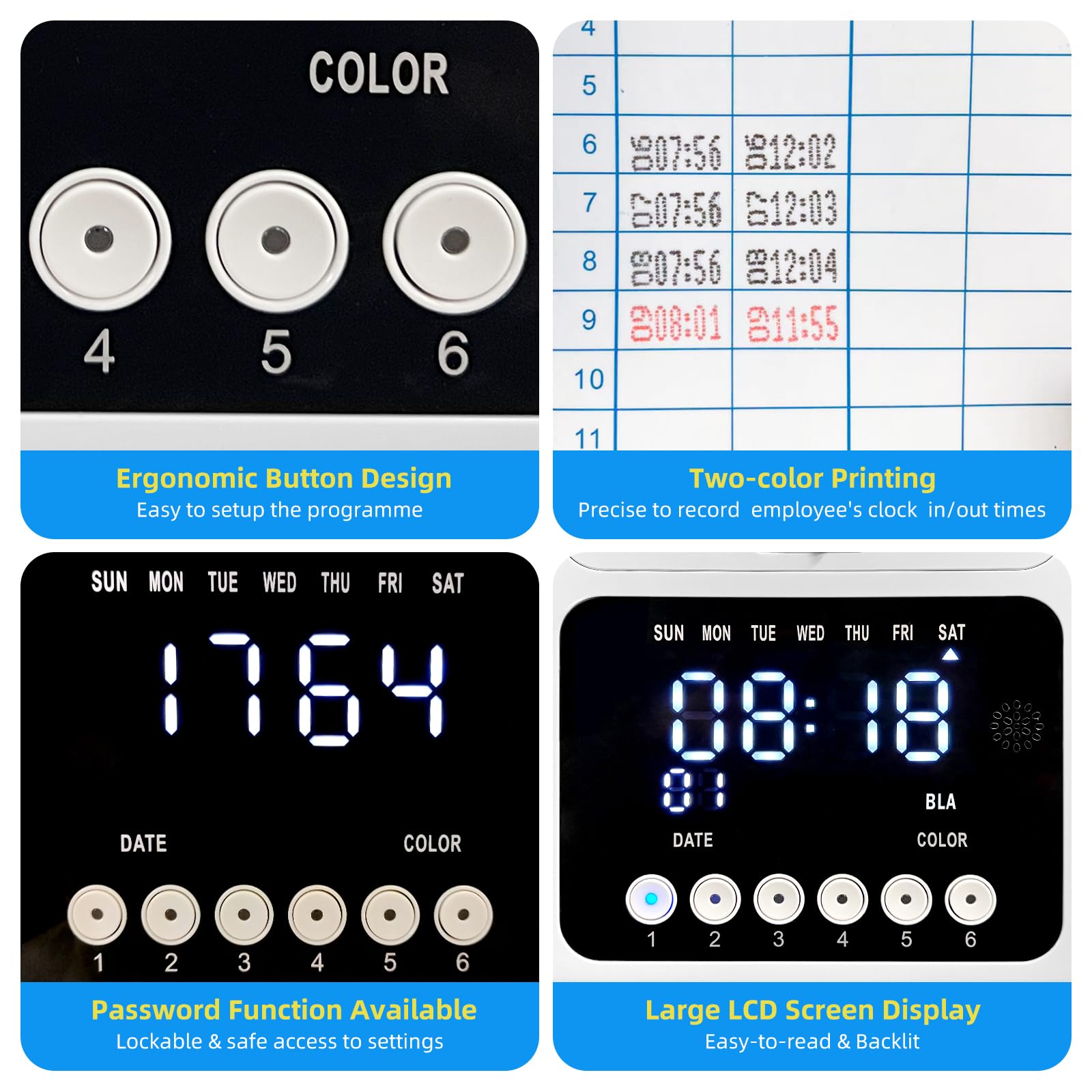 Secure Time Clock with Passcode - Auto-Align Punch Machine for Small Businesses | Includes 50 Time Cards & Ink Ribbon Cartridge | Ideal for Employee Attendance Tracking & Payroll Management