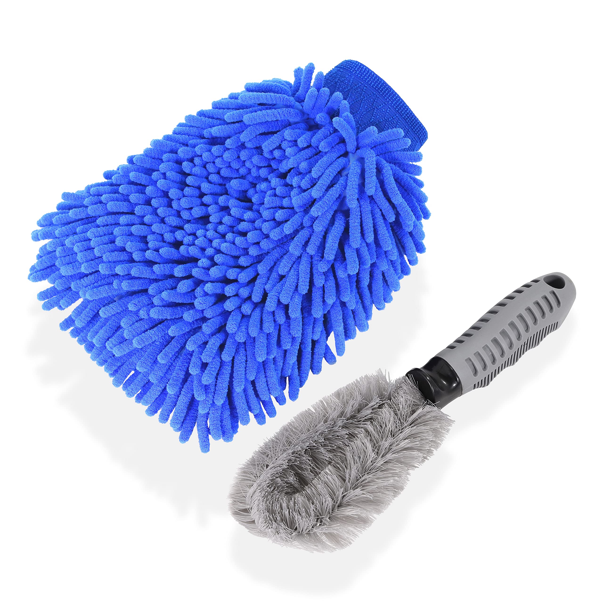 Premium Chenille Microfiber Wash Mitt - Ultra Soft & Absorbent Scratch-Free Car Wash Glove with Wheel Brush - Perfect for Hand Washing Cars, Trucks & Motorcycles