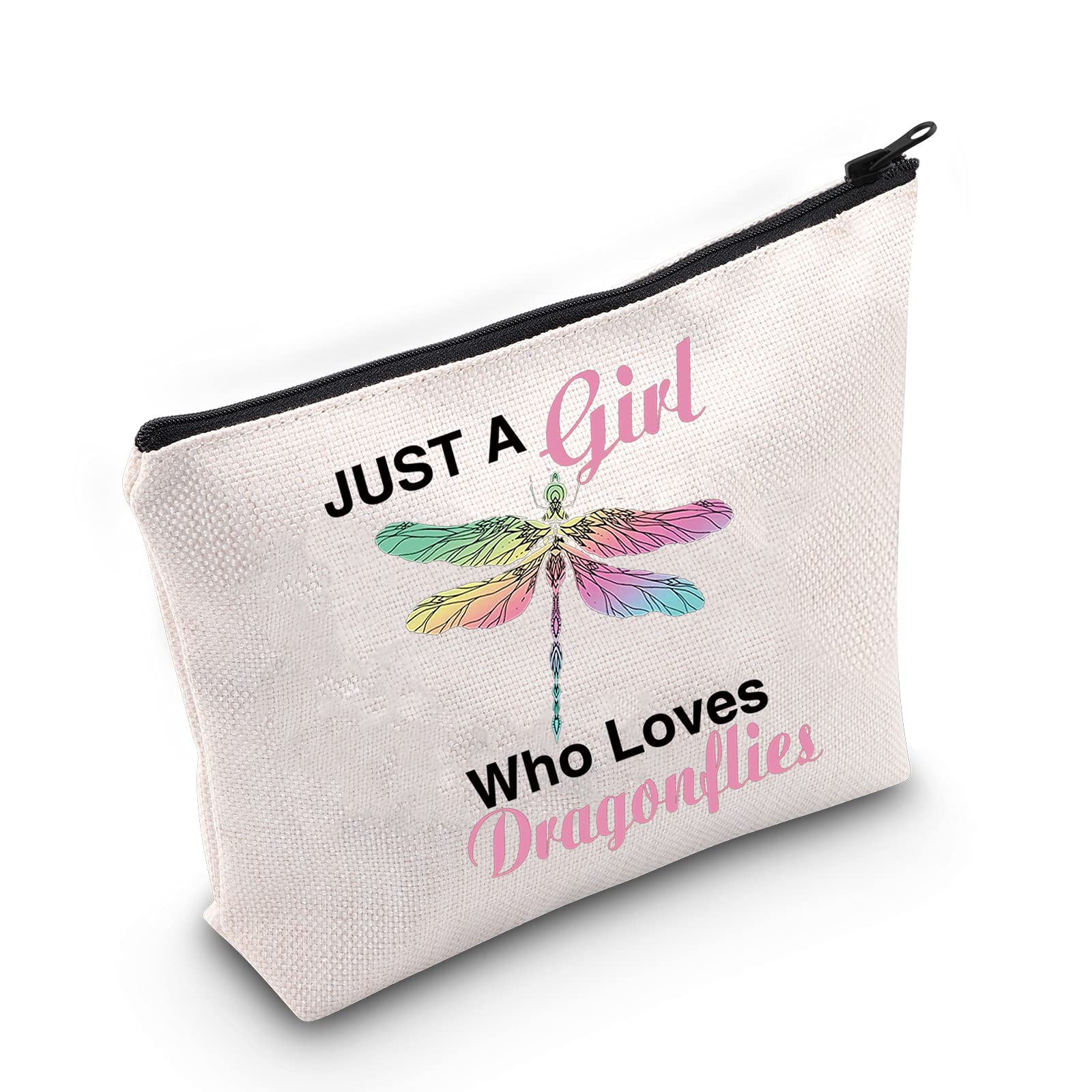 LEVLO Cotton Canvas Cosmetic Bag for Women - Dragonfly Print Makeup Pouch with Zipper, Compact Travel Organizer for Toiletries, Jewelry & Accessories | Perfect for Travel, Gym & Daily Use