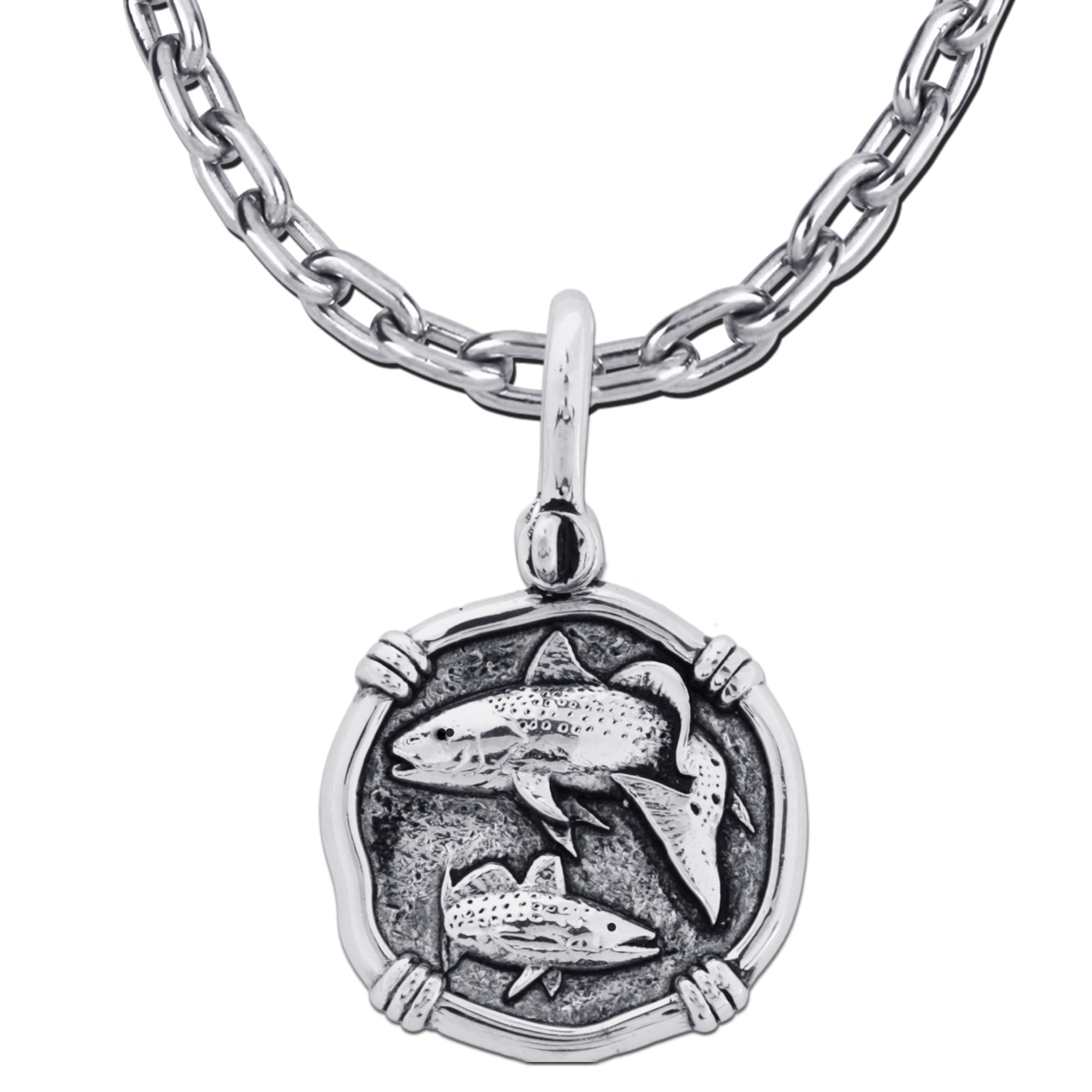 Sterling Silver Redfish and Trout Pendant Necklace - 24 Inch Adjustable Chain for Fishing Enthusiasts | Perfect Gift for Anglers, Fishermen, and Outdoor Lovers | Great for Fishing Trips, Beach Vacations, and Nature-Themed Jewelry Collections